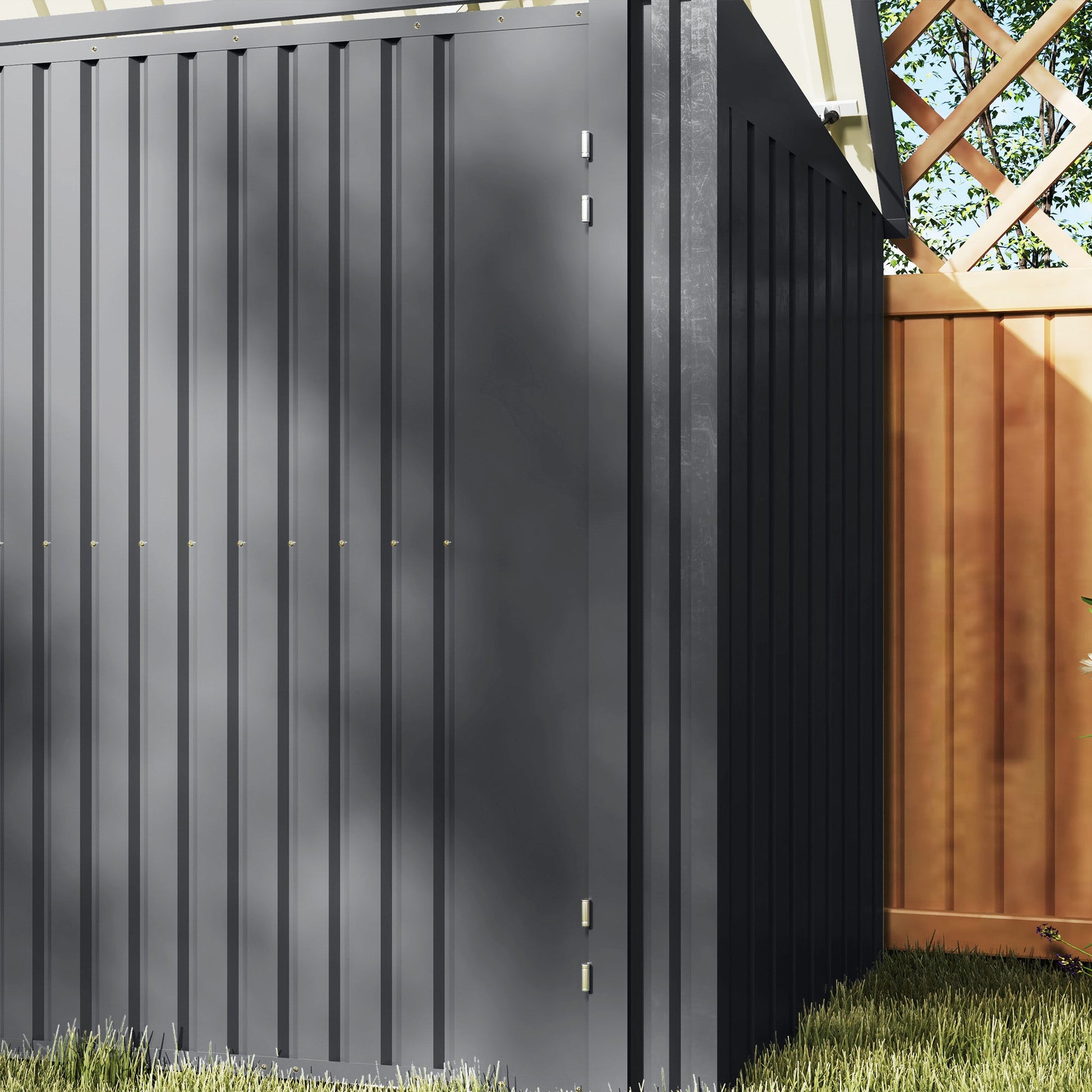 7.6 x 3.4ft Garbage Bin Shed for 3 Trash Cans, Outdoor Trash Can Storage Shed, Horizontal Outdoor Storage Shed with Lockable Double Doors and Openable Lid