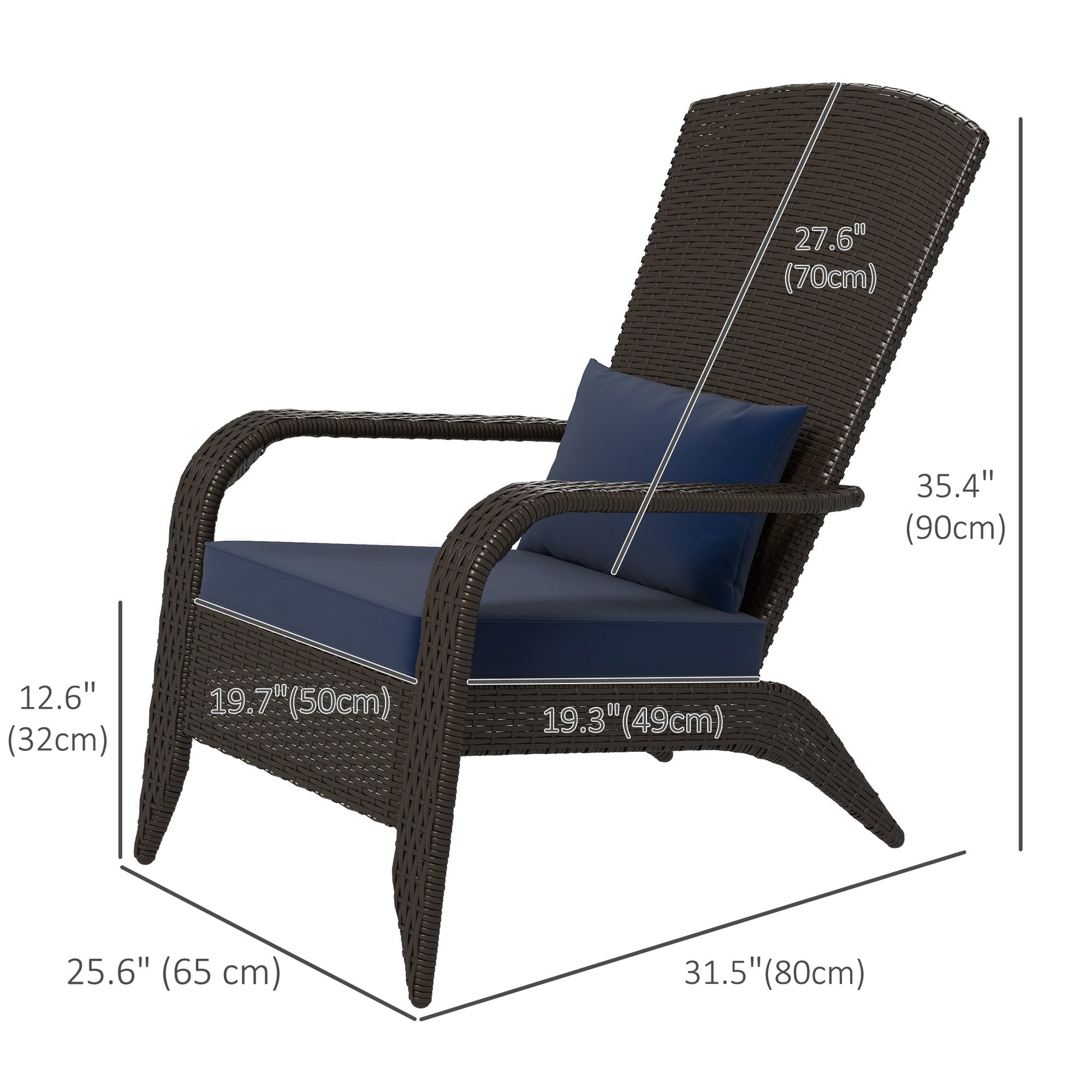 Patio Wicker Adirondack Chair, PE Rattan Outdoor Muskoka Chair, Fire Pit Chair with Cushions for Patio, Garden, Backyard, Poolside, Balcony, Deck, Dark Blue