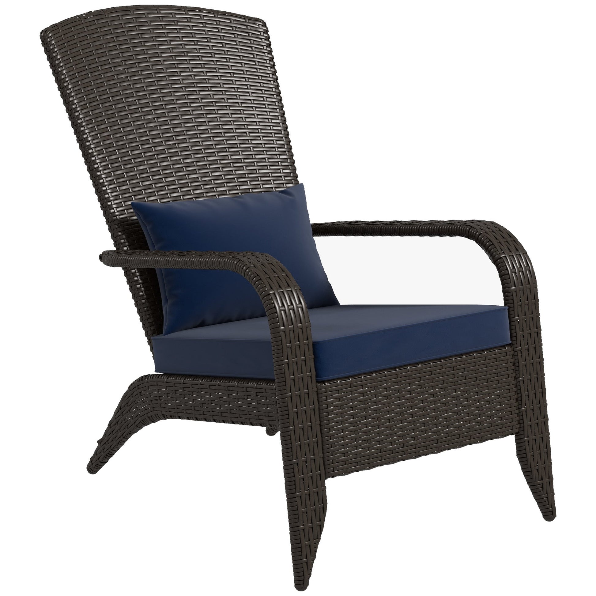 Patio Wicker Adirondack Chair, PE Rattan Outdoor Muskoka Chair, Fire Pit Chair with Cushions for Patio, Garden, Backyard, Poolside, Balcony, Deck, Dark Blue