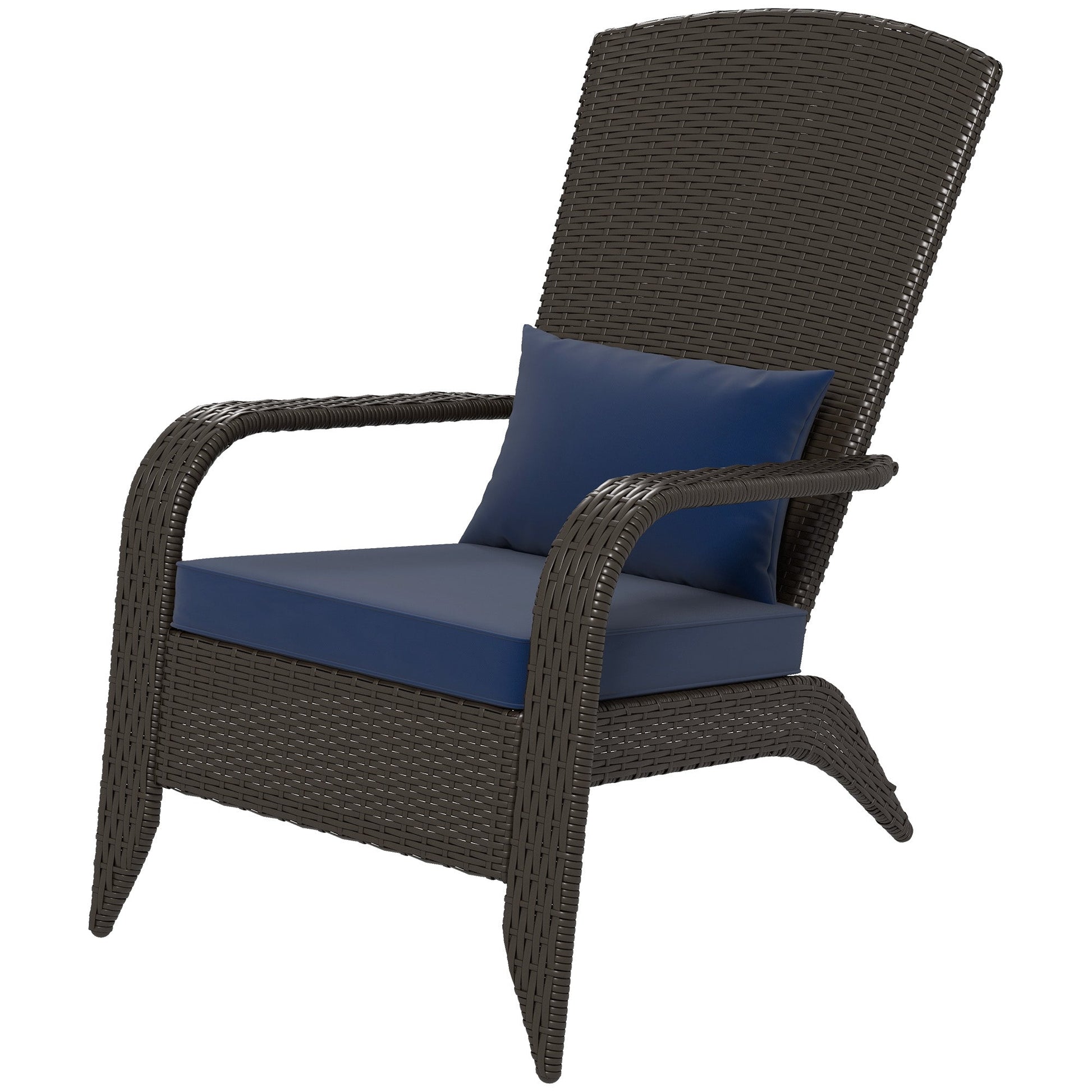 Patio Wicker Adirondack Chair, PE Rattan Outdoor Muskoka Chair, Fire Pit Chair with Cushions for Patio, Garden, Backyard, Poolside, Balcony, Deck, Dark Blue