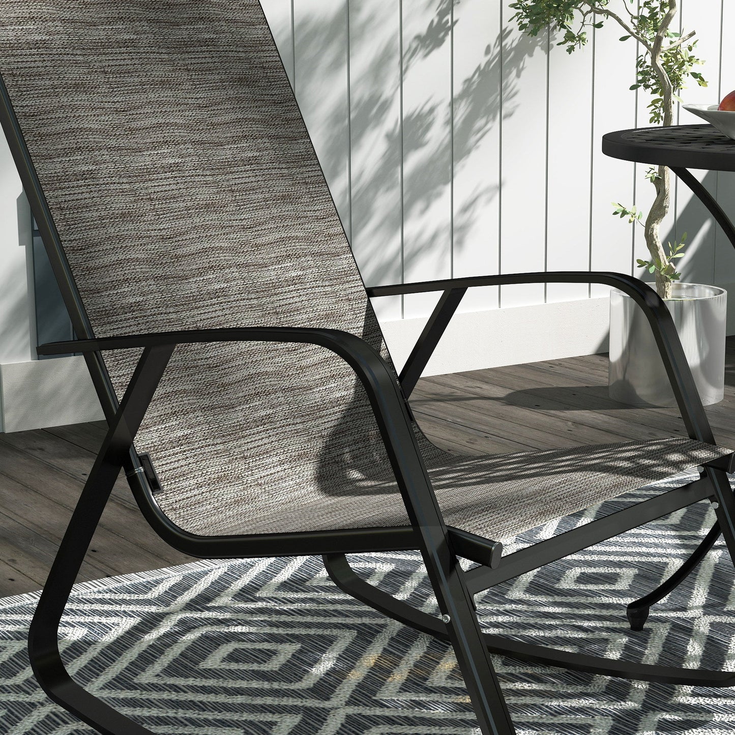 Outdoor Rocking Chairs Set of 2, Patio Rocking Chairs with Breathable Seat, Ergonomic Steel Frame Rocker with High Backrest, Armrests for Backyard, Garden, Light Brown