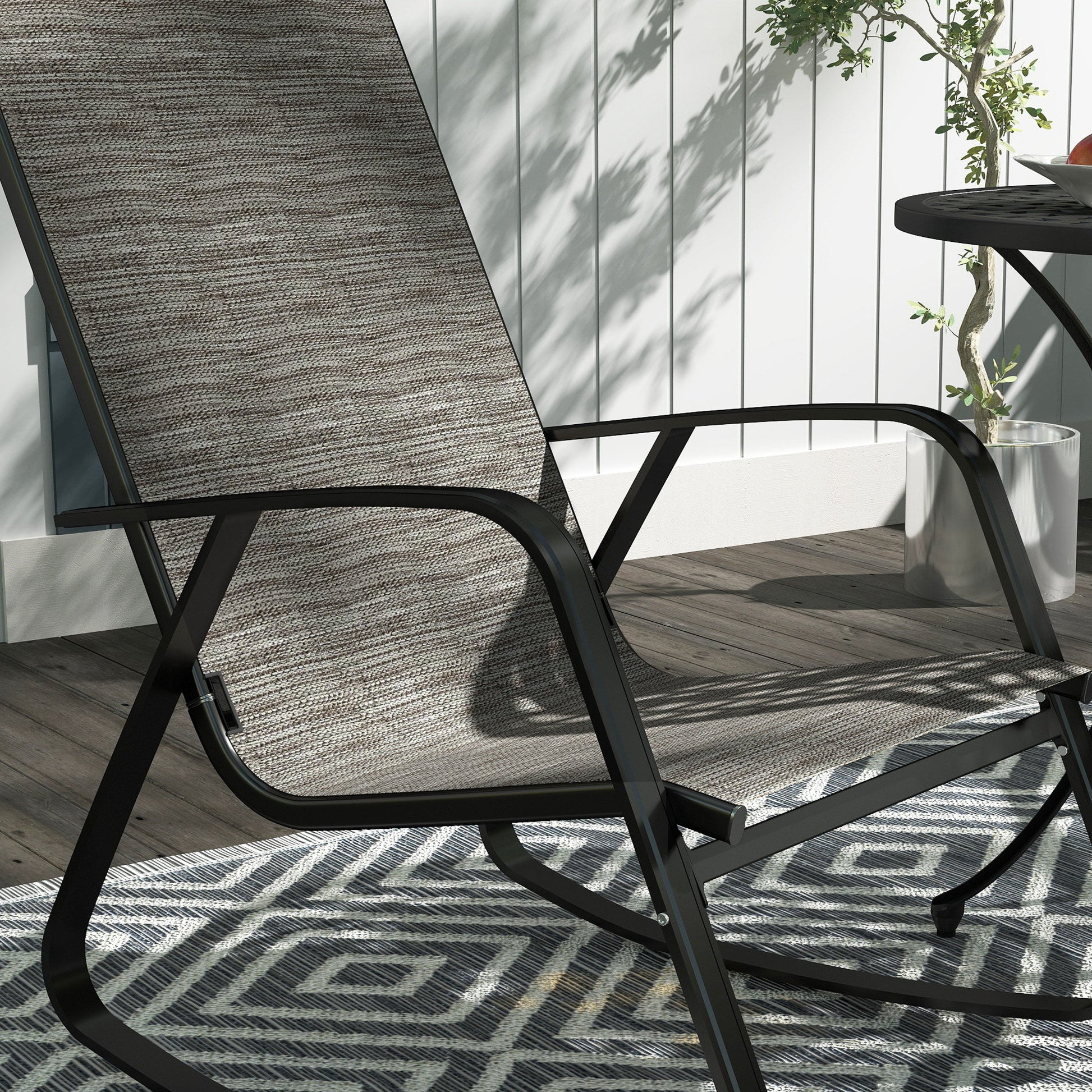 Outdoor Rocking Chairs Set of 2, Patio Rocking Chairs with Breathable Seat, Ergonomic Steel Frame Rocker with High Backrest, Armrests for Backyard, Garden, Light Brown