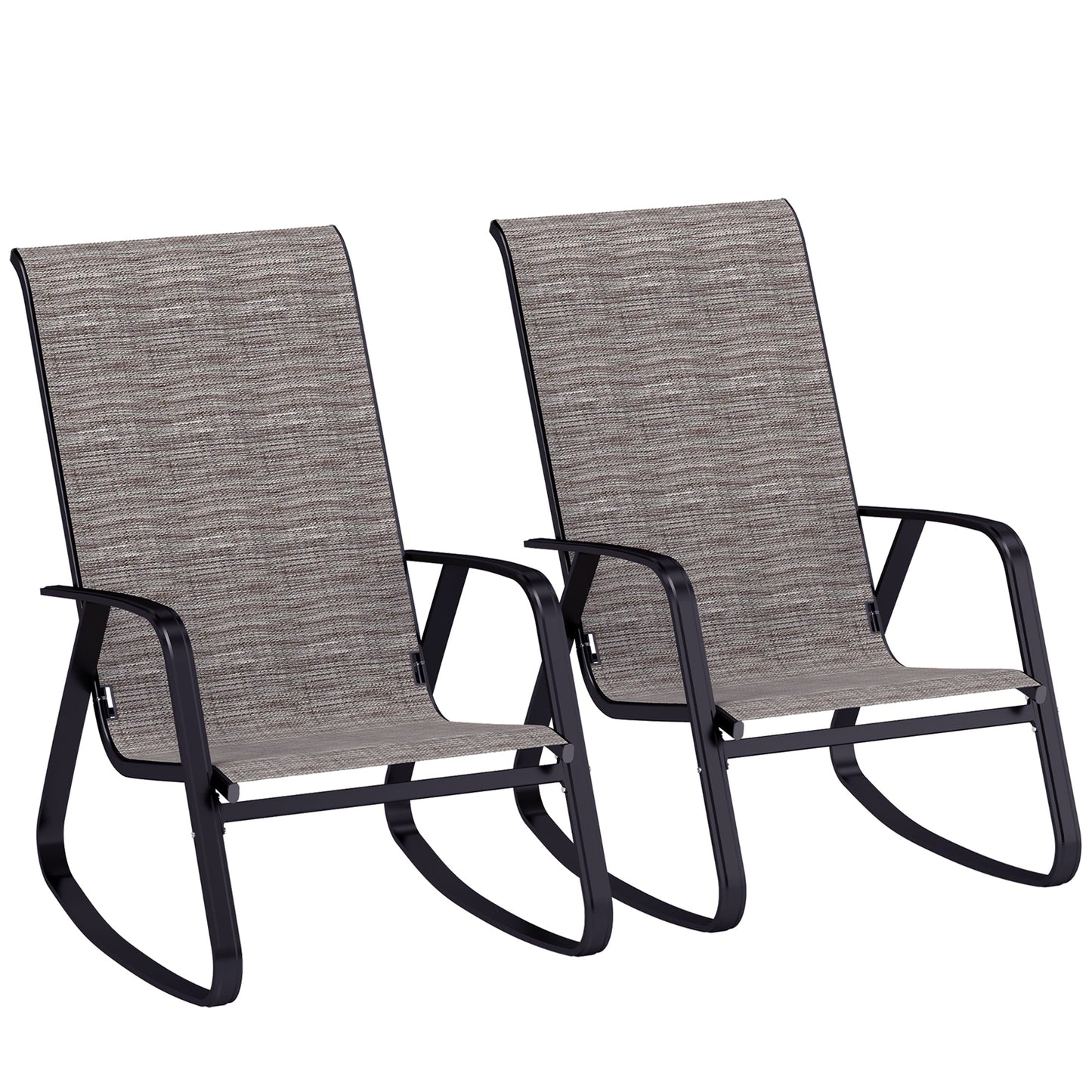 Outdoor Rocking Chairs Set of 2, Patio Rocking Chairs with Breathable Seat, Ergonomic Steel Frame Rocker with High Backrest, Armrests for Backyard, Garden, Light Brown