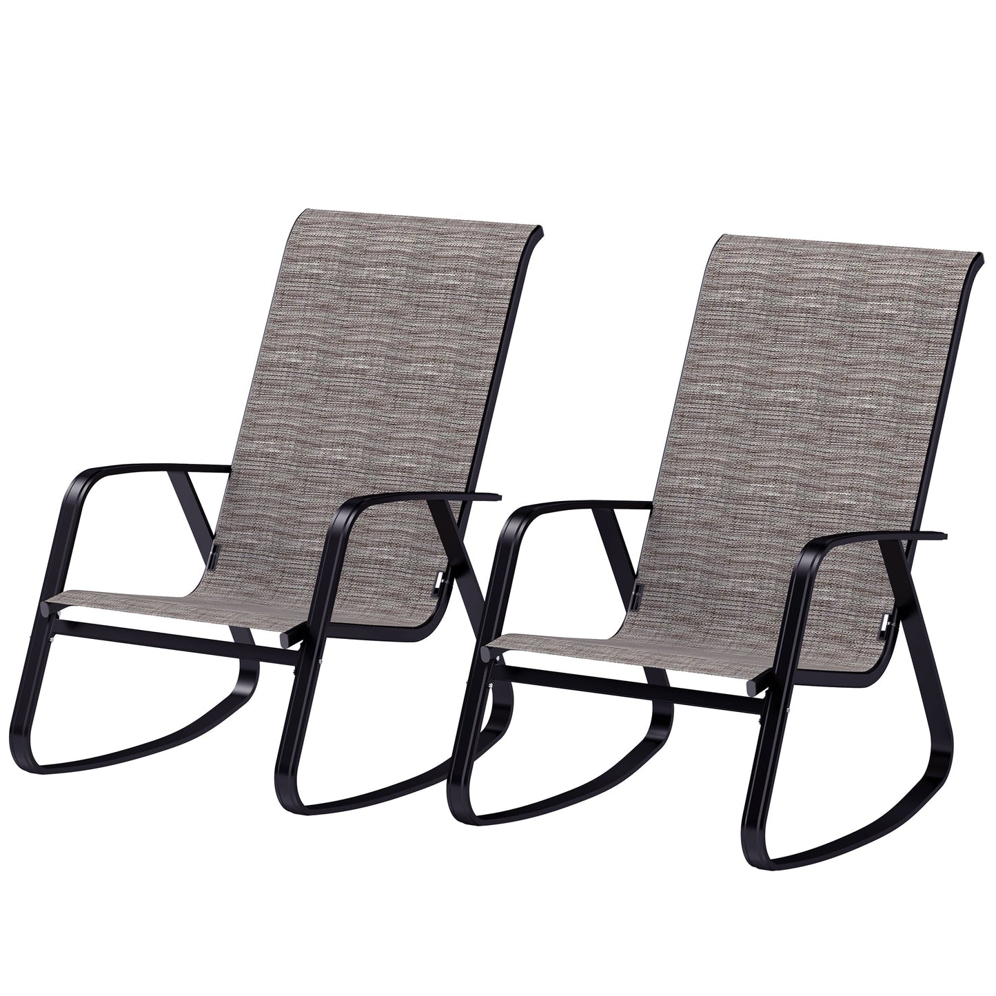 Outdoor Rocking Chairs Set of 2, Patio Rocking Chairs with Breathable Seat, Ergonomic Steel Frame Rocker with High Backrest, Armrests for Backyard, Garden, Light Brown