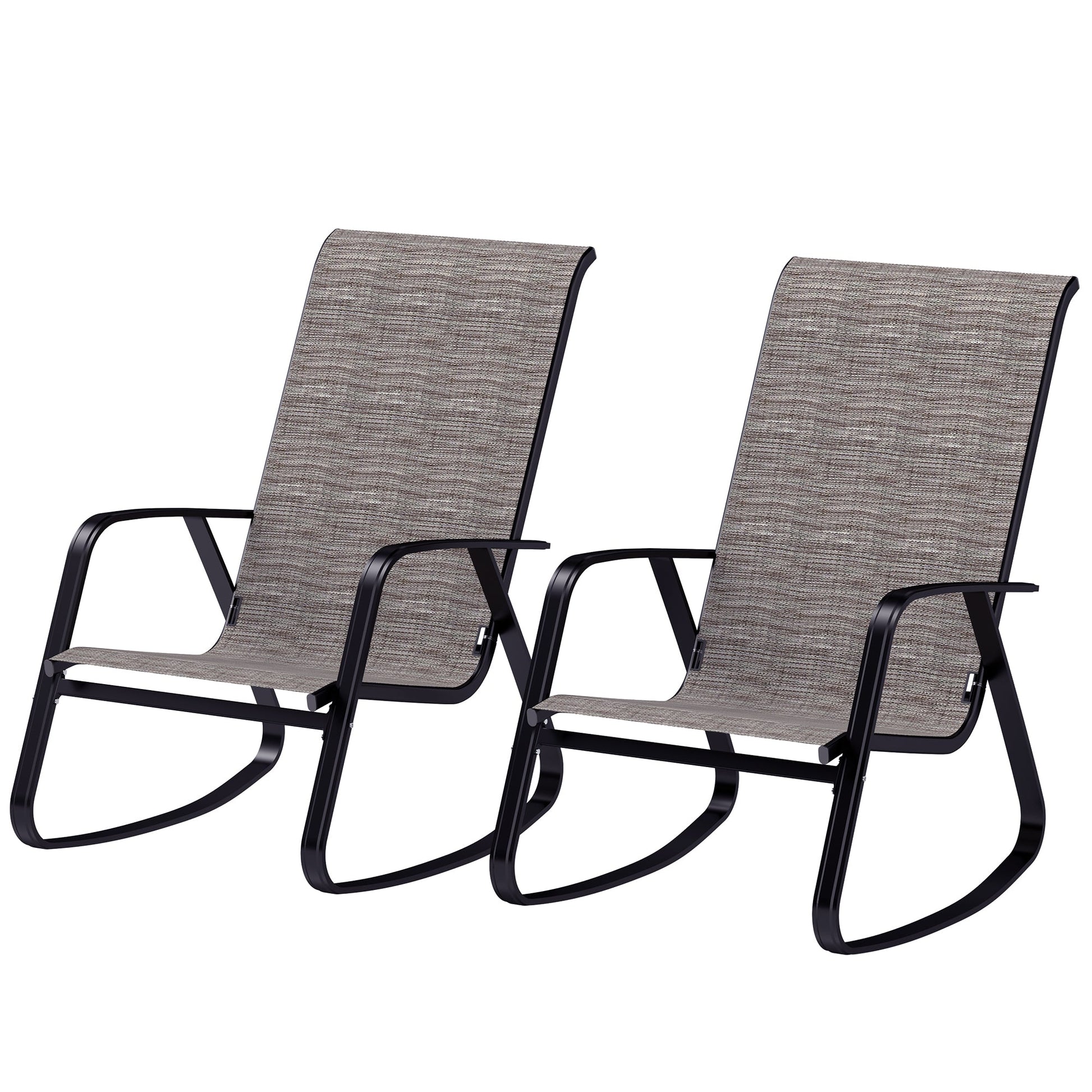 Outdoor Rocking Chairs Set of 2, Patio Rocking Chairs with Breathable Seat, Ergonomic Steel Frame Rocker with High Backrest, Armrests for Backyard, Garden, Light Brown