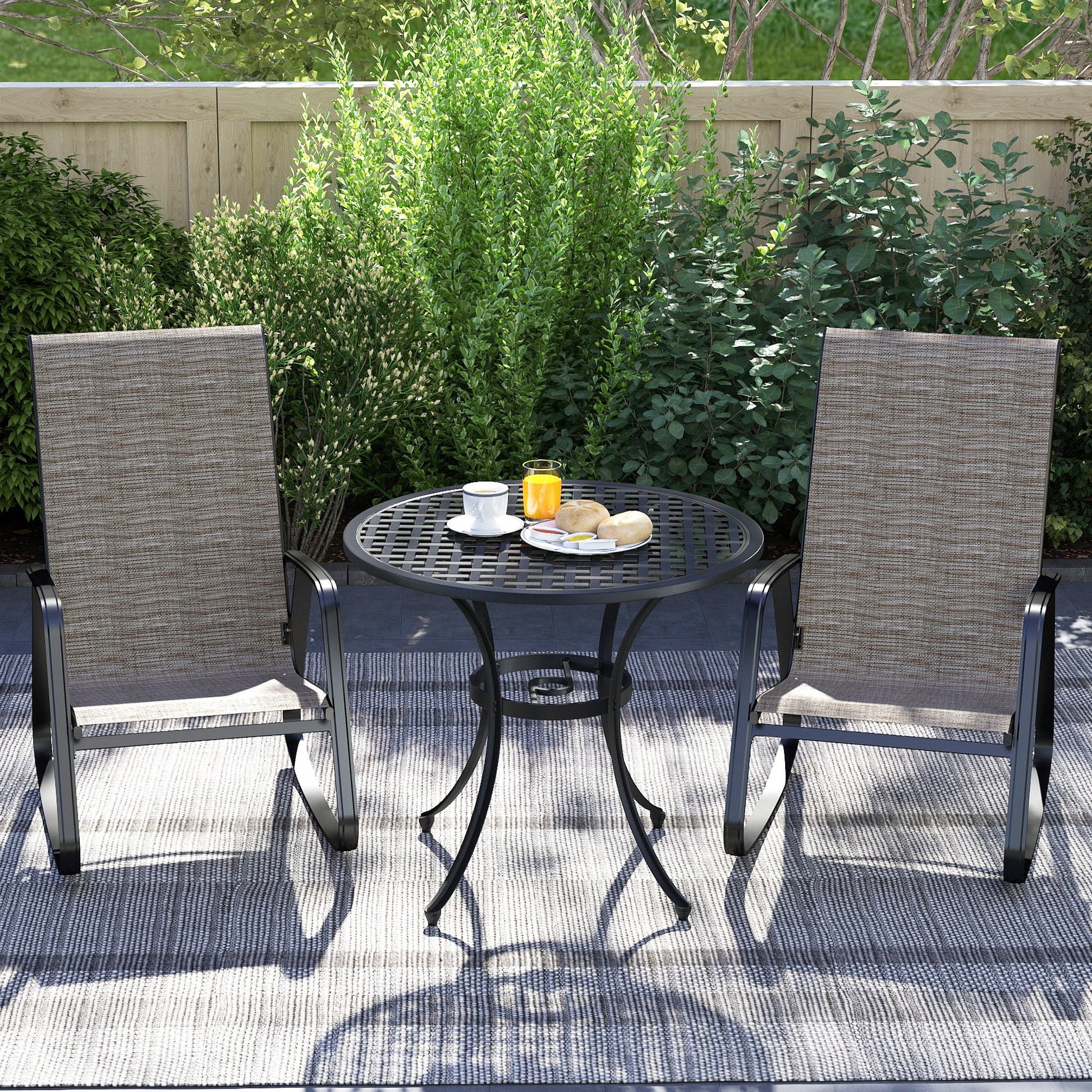 Outdoor Rocking Chairs Set of 2, Patio Rocking Chairs with Breathable Seat, Ergonomic Steel Frame Rocker with High Backrest, Armrests for Backyard, Garden, Light Brown