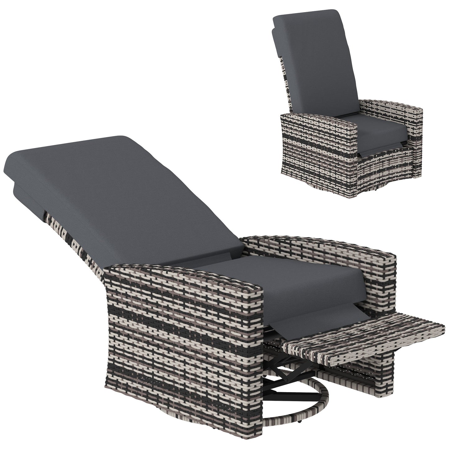 PE Rattan Outdoor Swivel Chair with 360° Swivel, Wicker Patio Chair with Footrest, Soft Cushion and Armrest for Patio, Garden, Backyard, Grey