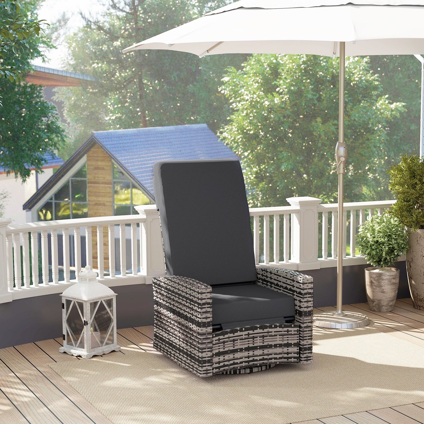 PE Rattan Outdoor Swivel Chair with 360° Swivel, Wicker Patio Chair with Footrest, Soft Cushion and Armrest for Patio, Garden, Backyard, Grey