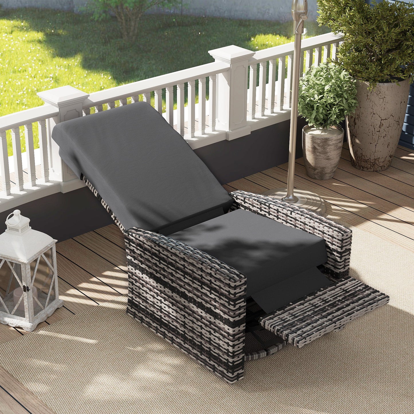 PE Rattan Outdoor Swivel Chair with 360° Swivel, Wicker Patio Chair with Footrest, Soft Cushion and Armrest for Patio, Garden, Backyard, Grey