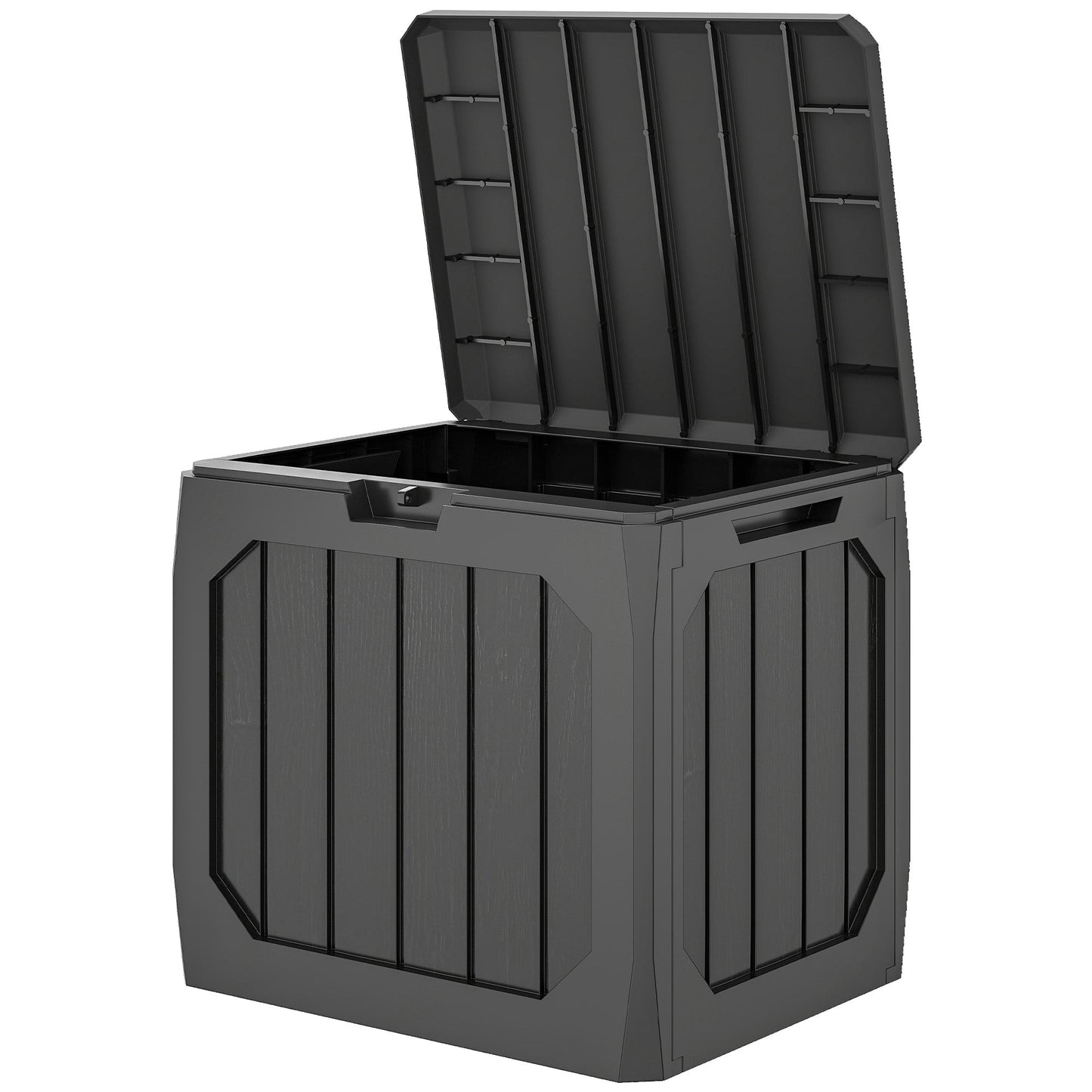 32 Gallon Deck Box, Plastic Outdoor Storage Box with Handles, Waterproof and UV Resistant Storage Container for Garden Tools and Pool Supplies, Black