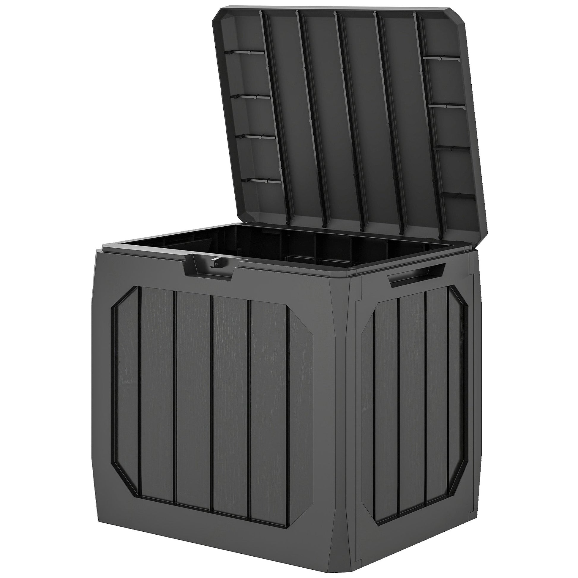 32 Gallon Deck Box, Plastic Outdoor Storage Box with Handles, Waterproof and UV Resistant Storage Container for Garden Tools and Pool Supplies, Black