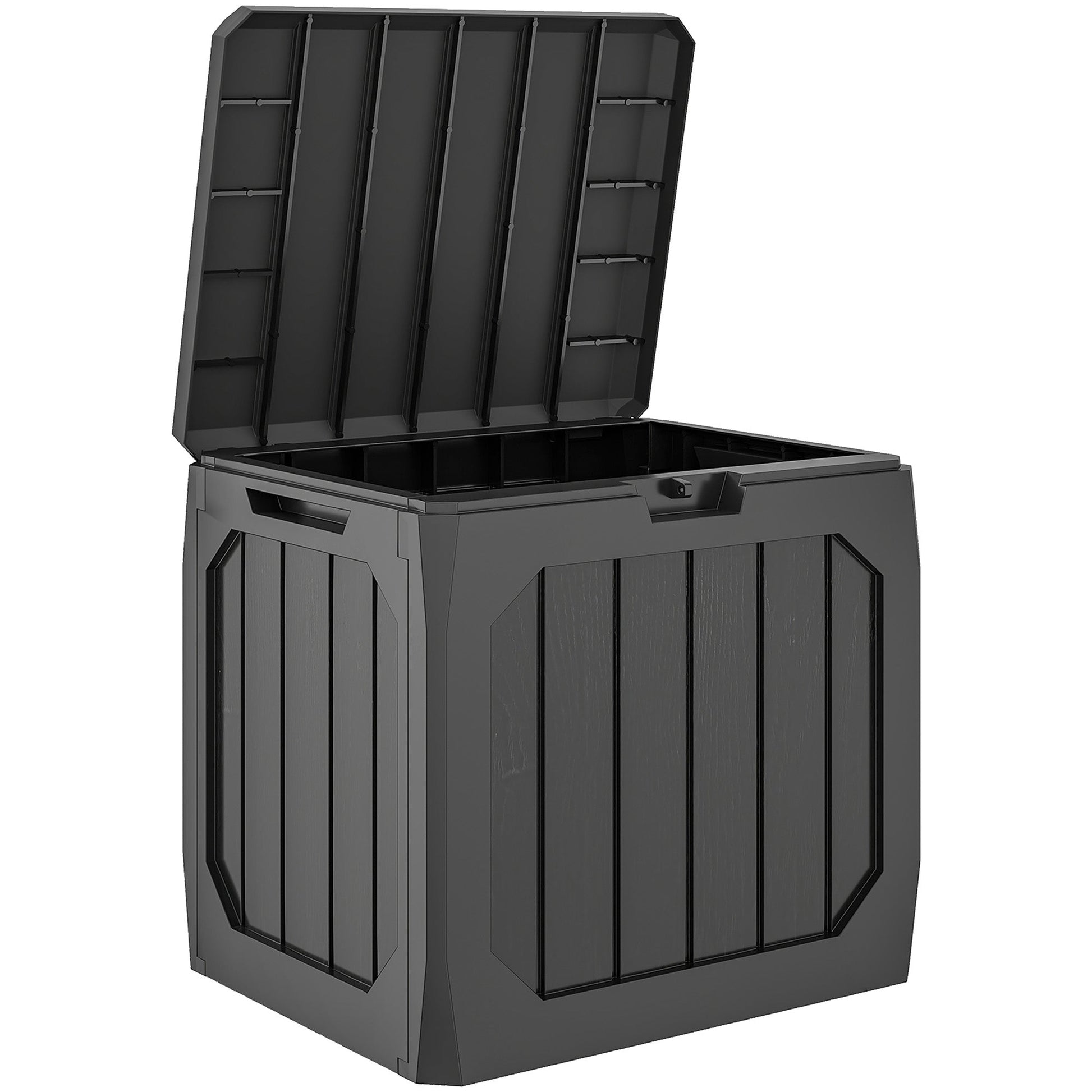 32 Gallon Deck Box, Plastic Outdoor Storage Box with Handles, Waterproof and UV Resistant Storage Container for Garden Tools and Pool Supplies, Black