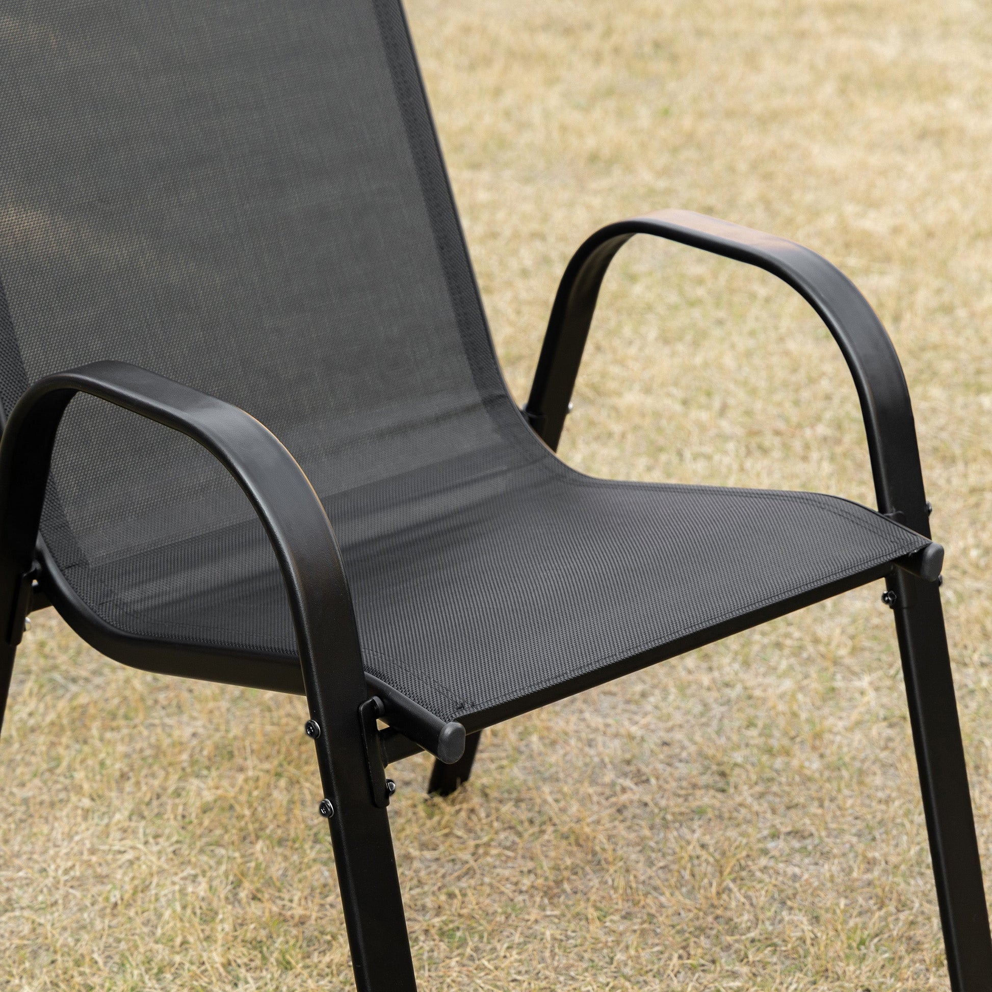 4-Piece Outdoor Dining Chairs, Stackable Patio Dining Chairs with Armrests, All Weather Breathable Fabric, Metal Frame for Porch, Deck, Yard, Garden, Lawn, Black
