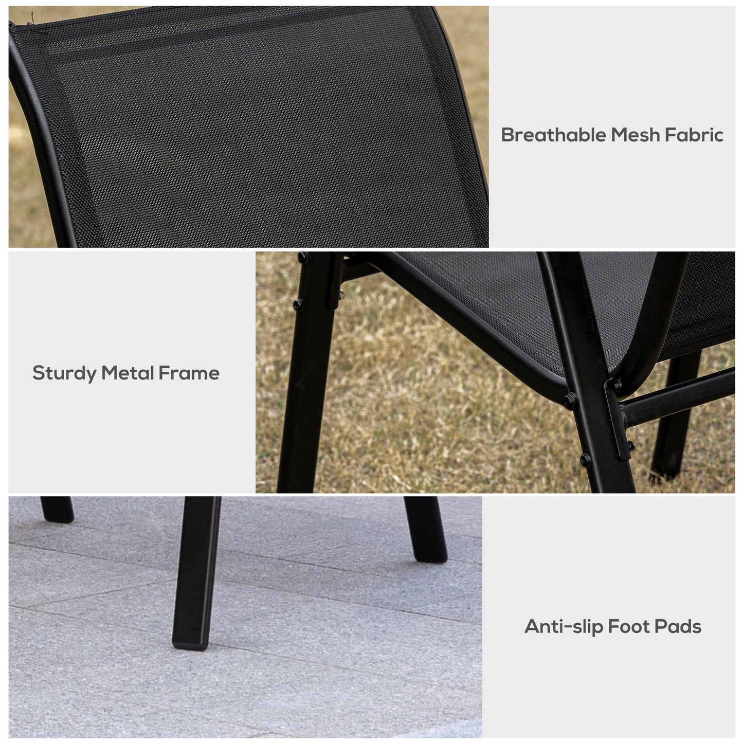 4-Piece Outdoor Dining Chairs, Stackable Patio Dining Chairs with Armrests, All Weather Breathable Fabric, Metal Frame for Porch, Deck, Yard, Garden, Lawn, Black