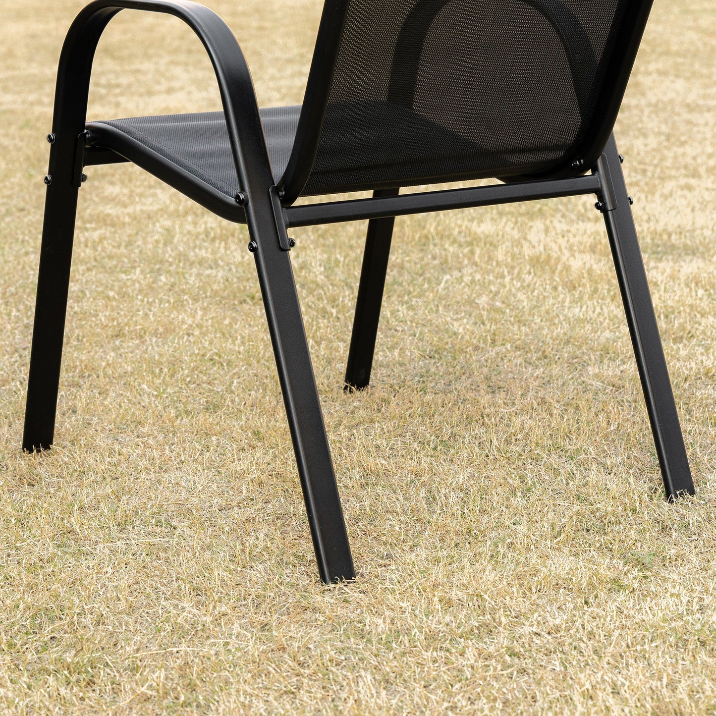4-Piece Outdoor Dining Chairs, Stackable Patio Dining Chairs with Armrests, All Weather Breathable Fabric, Metal Frame for Porch, Deck, Yard, Garden, Lawn, Black