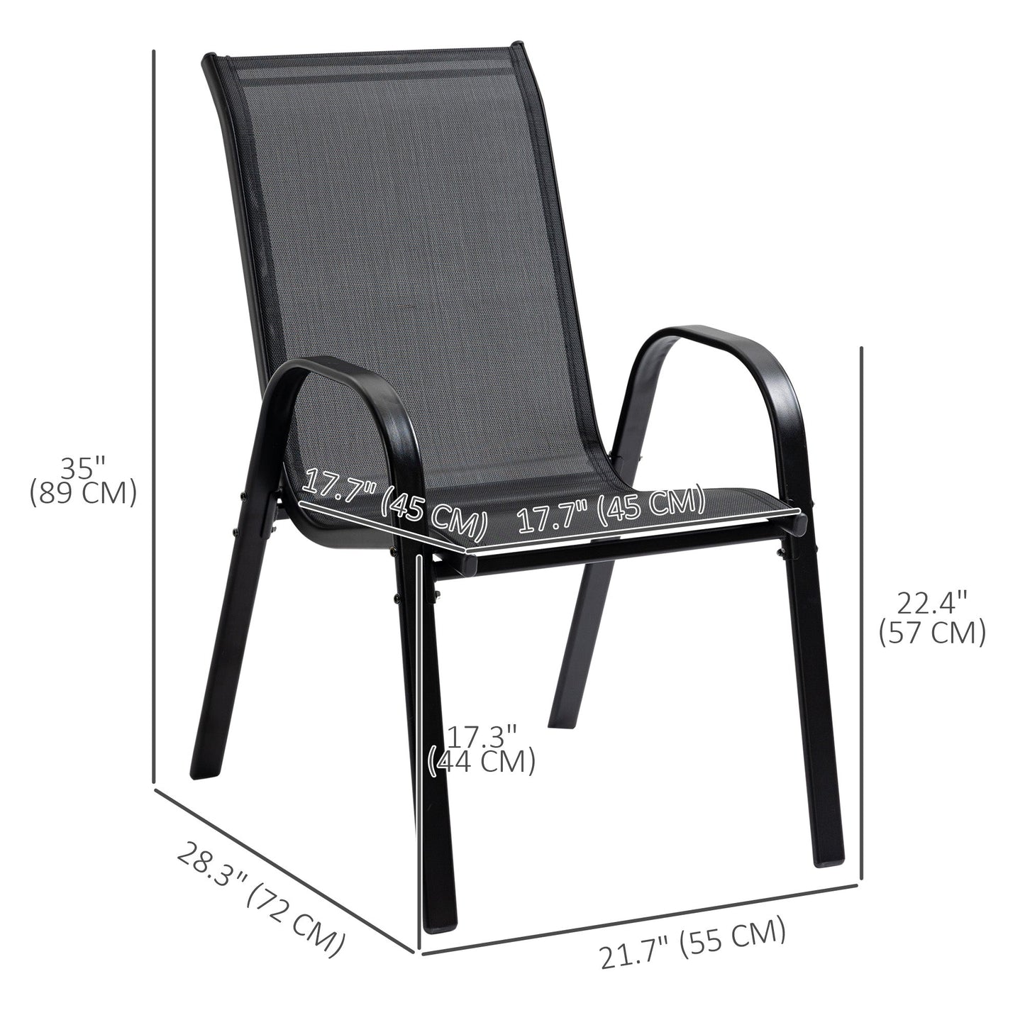 4-Piece Outdoor Dining Chairs, Stackable Patio Dining Chairs with Armrests, All Weather Breathable Fabric, Metal Frame for Porch, Deck, Yard, Garden, Lawn, Black