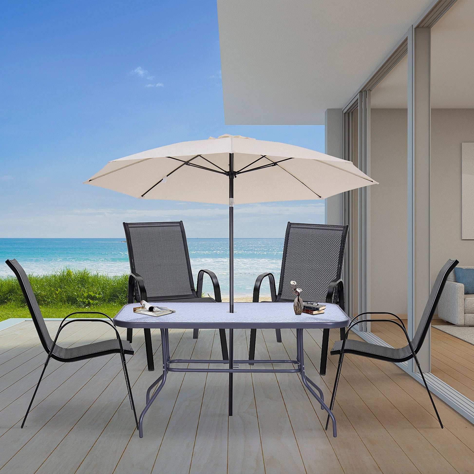 4-Piece Outdoor Dining Chairs, Stackable Patio Dining Chairs with Armrests, All Weather Breathable Fabric, Metal Frame for Porch, Deck, Yard, Garden, Lawn, Black