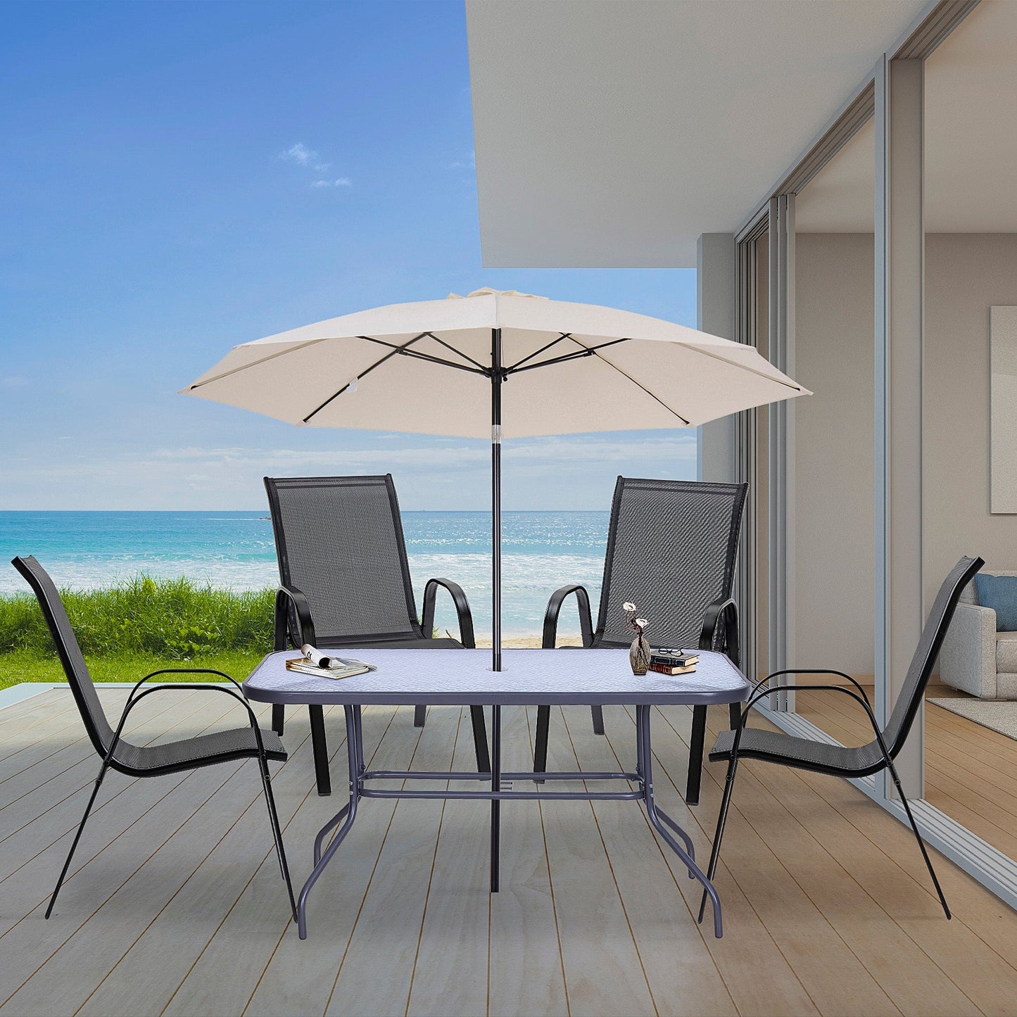 4-Piece Outdoor Dining Chairs, Stackable Patio Dining Chairs with Armrests, All Weather Breathable Fabric, Metal Frame for Porch, Deck, Yard, Garden, Lawn, Black