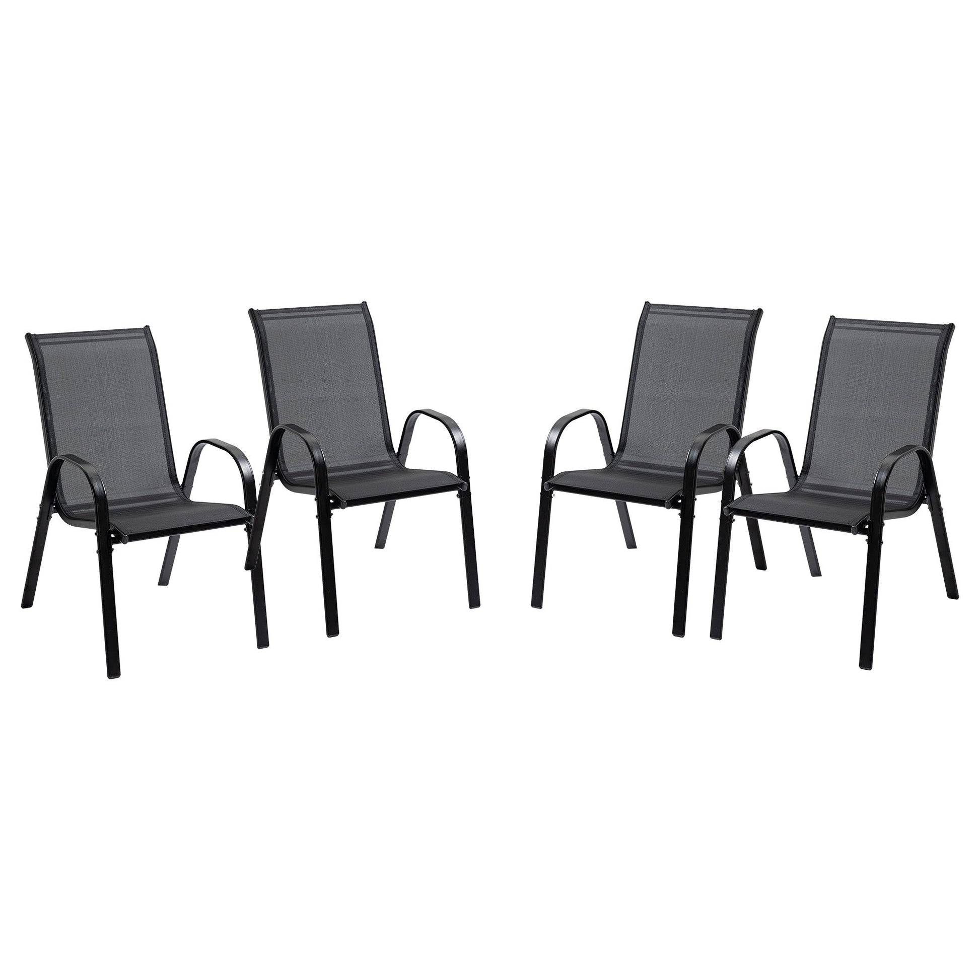 4-Piece Outdoor Dining Chairs, Stackable Patio Dining Chairs with Armrests, All Weather Breathable Fabric, Metal Frame for Porch, Deck, Yard, Garden, Lawn, Black