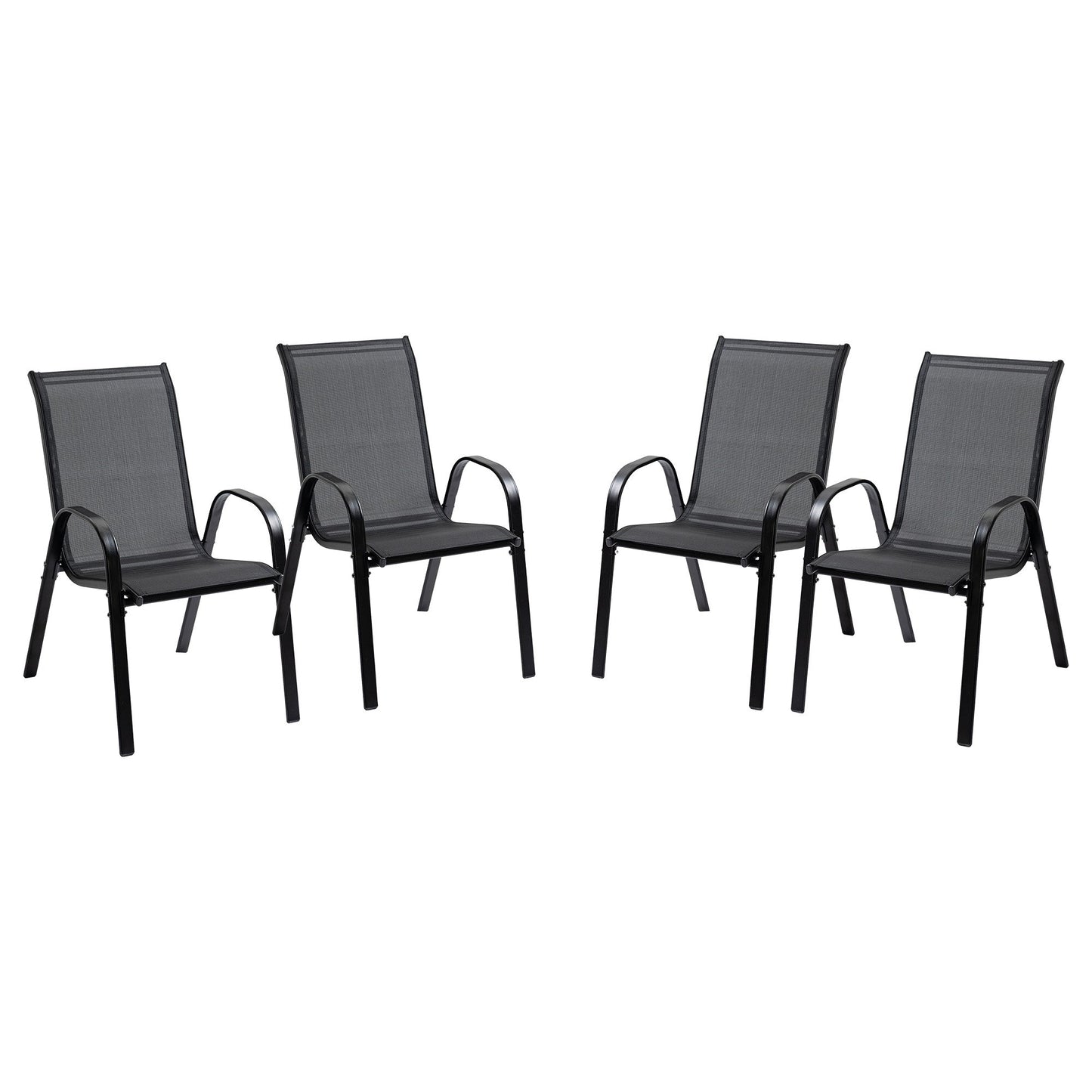 4-Piece Outdoor Dining Chairs, Stackable Patio Dining Chairs with Armrests, All Weather Breathable Fabric, Metal Frame for Porch, Deck, Yard, Garden, Lawn, Black
