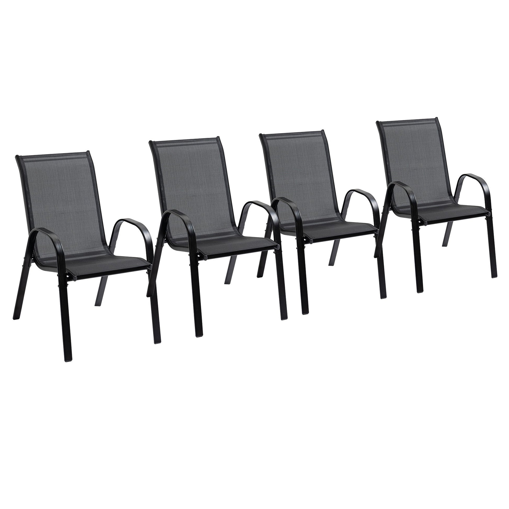 4-Piece Outdoor Dining Chairs, Stackable Patio Dining Chairs with Armrests, All Weather Breathable Fabric, Metal Frame for Porch, Deck, Yard, Garden, Lawn, Black
