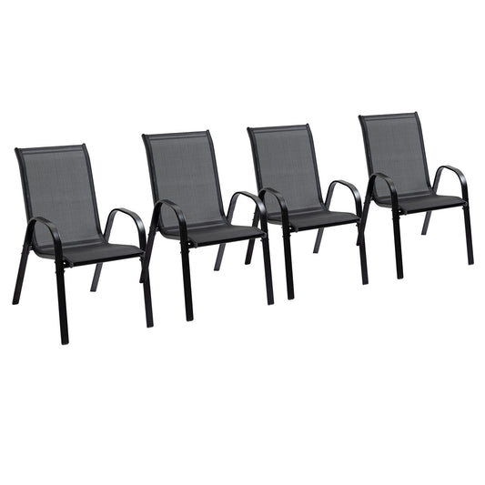 4-Piece Outdoor Dining Chairs, Stackable Patio Dining Chairs with Armrests, All Weather Breathable Fabric, Metal Frame for Porch, Deck, Yard, Garden, Lawn, Black