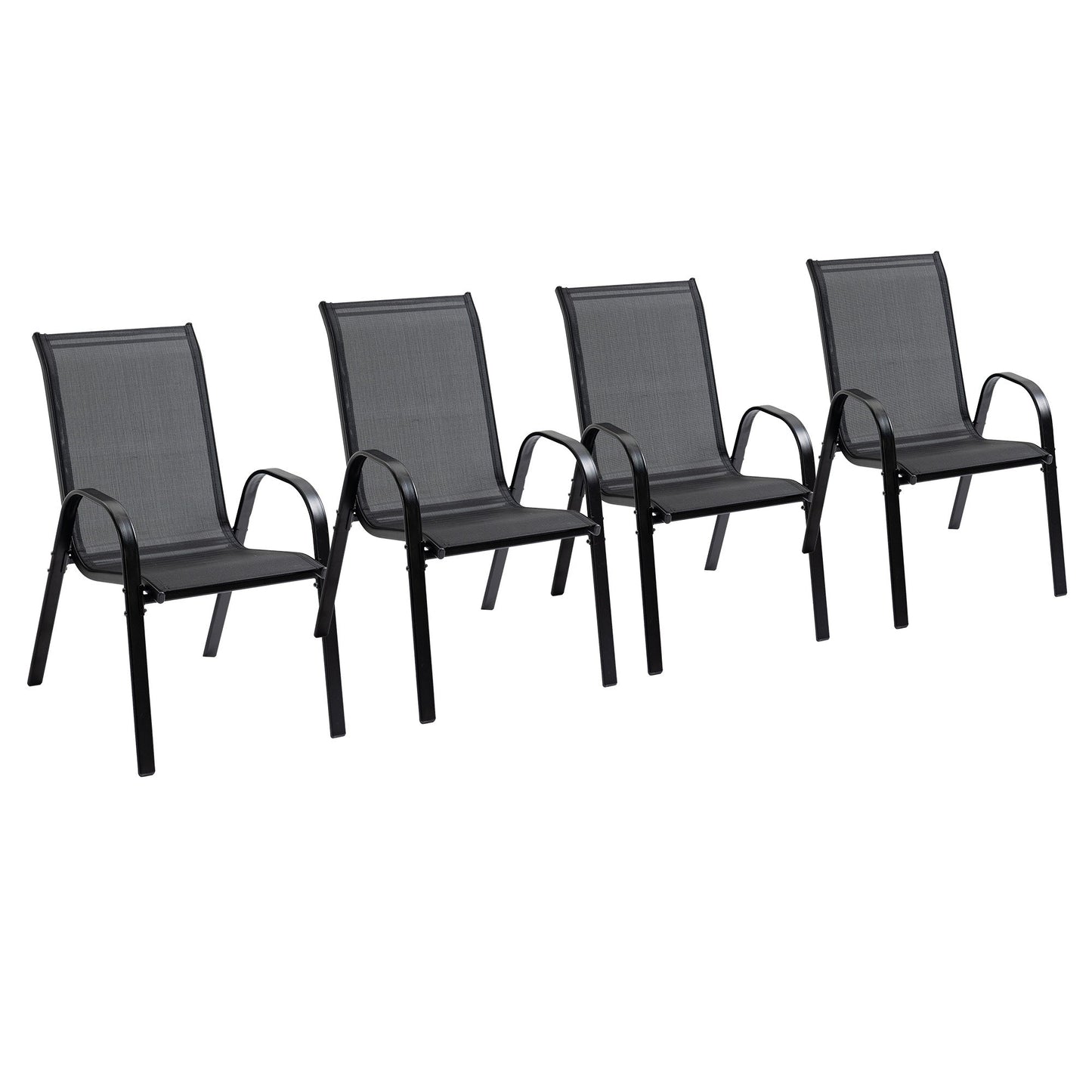 4-Piece Outdoor Dining Chairs, Stackable Patio Dining Chairs with Armrests, All Weather Breathable Fabric, Metal Frame for Porch, Deck, Yard, Garden, Lawn, Black