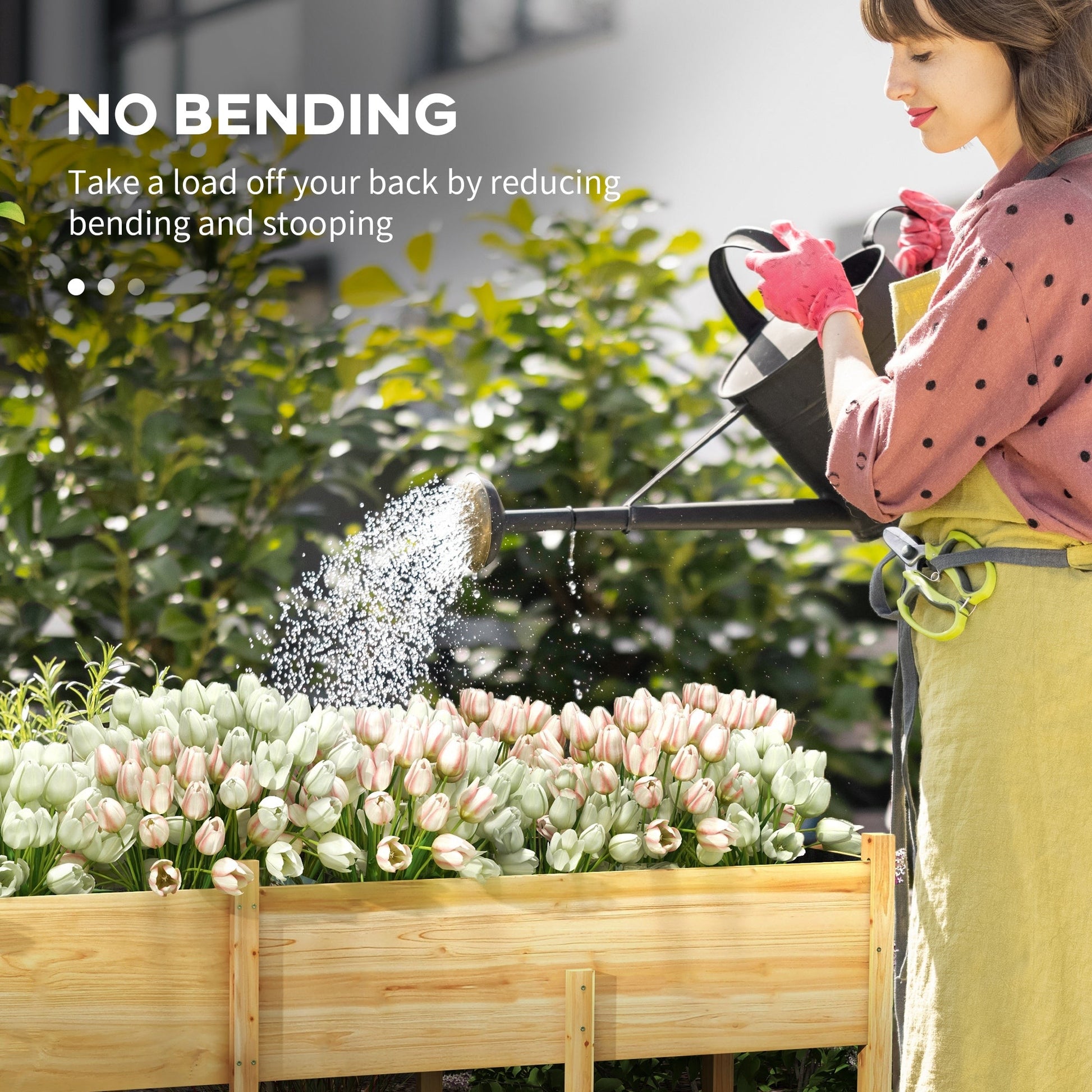 Wooden Raised Garden Bed Planter with Bed Liner and Drain Holes, Large Elevated Planter Box with Legs for Vegetables Flowers Herbs, Outdoor and Indoor, 7.4' x 1.8' x 2.6'