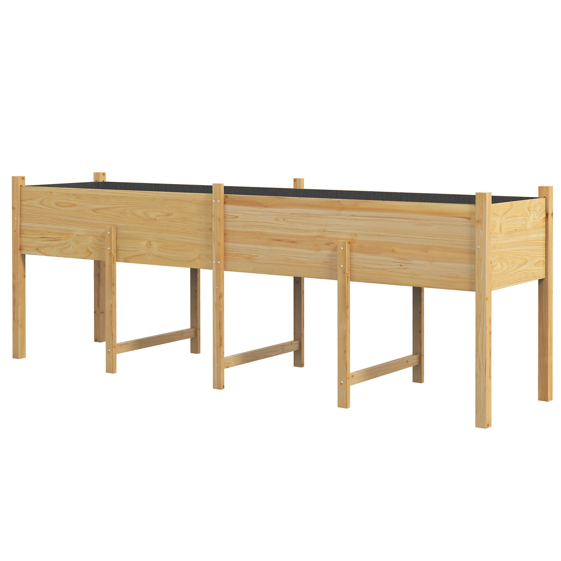 Wooden Raised Garden Bed Planter with Bed Liner and Drain Holes, Large Elevated Planter Box with Legs for Vegetables Flowers Herbs, Outdoor and Indoor, 7.4' x 1.8' x 2.6'