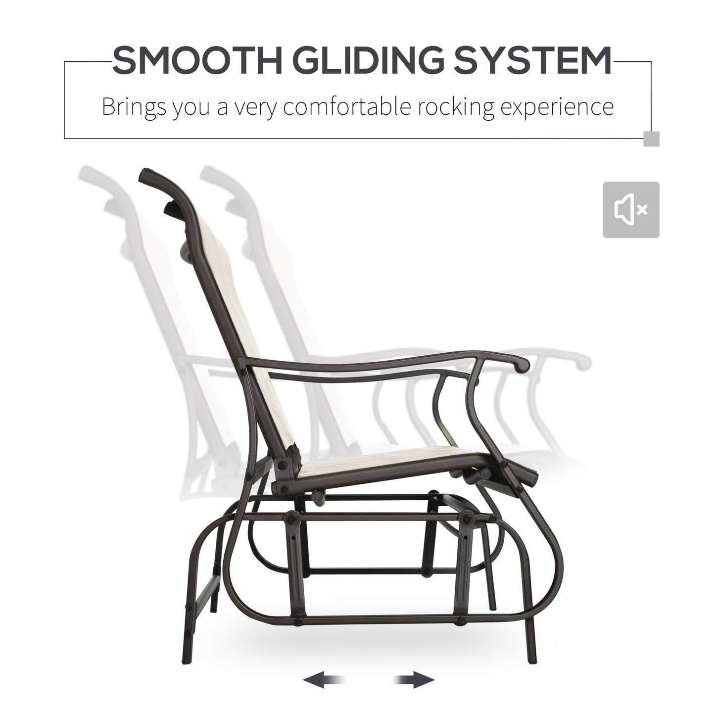 2-Person Outdoor Glider Chair, Patio Glider Rocking Chair with Mesh Seat and Backrest, Steel Frame for Outdoor, Backyard, Cream White