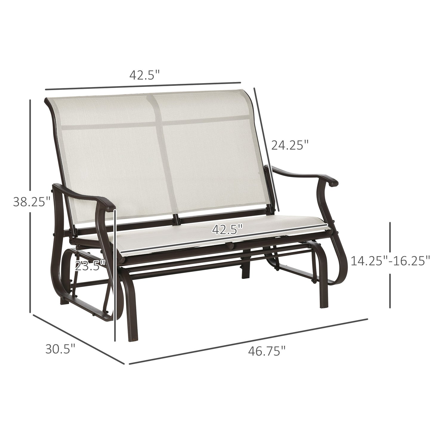 2-Person Outdoor Glider Chair, Patio Glider Rocking Chair with Mesh Seat and Backrest, Steel Frame for Outdoor, Backyard, Cream White