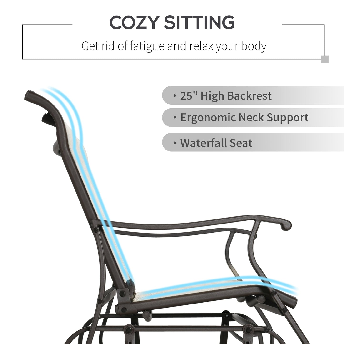 2-Person Outdoor Glider Chair, Patio Glider Rocking Chair with Mesh Seat and Backrest, Steel Frame for Outdoor, Backyard, Cream White