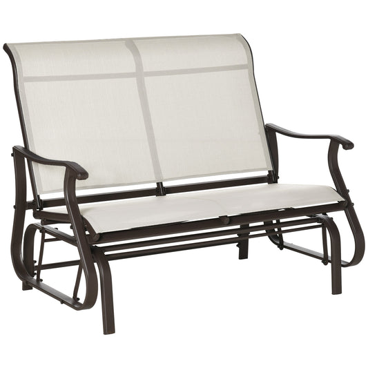 2-Person Outdoor Glider Chair, Patio Glider Rocking Chair with Mesh Seat and Backrest, Steel Frame for Outdoor, Backyard, Cream White