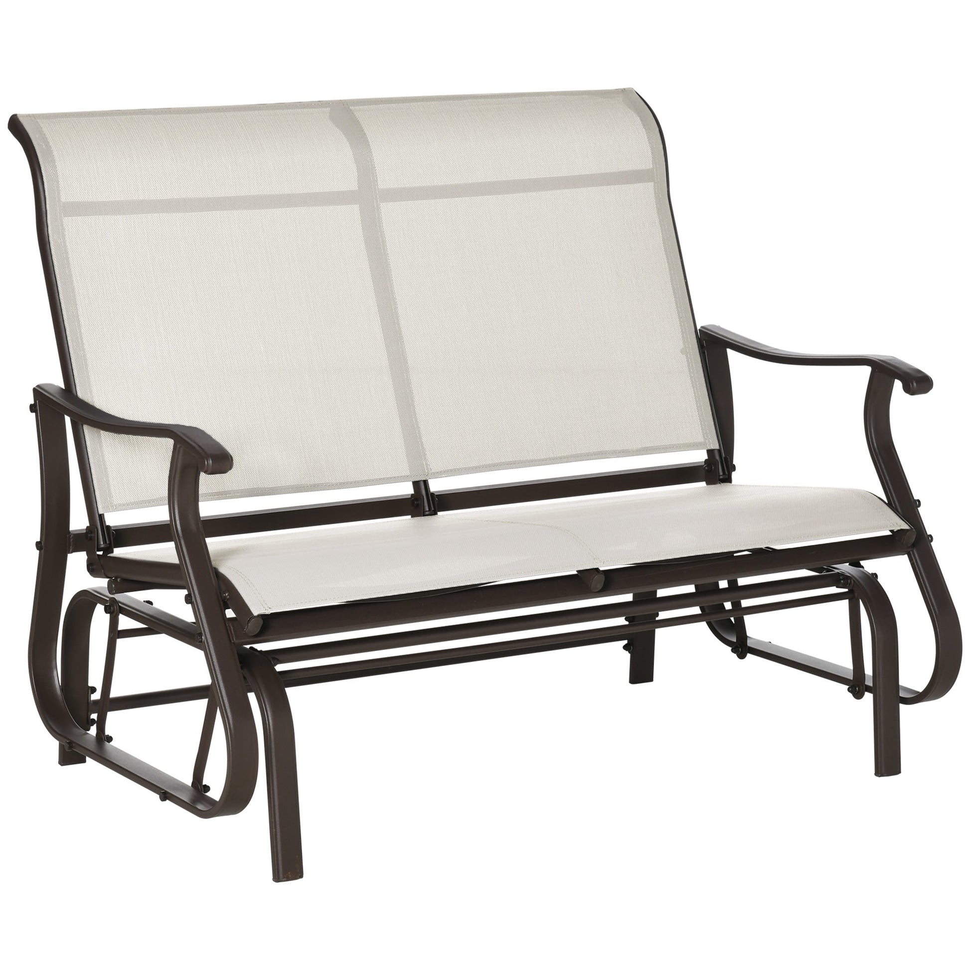 2-Person Outdoor Glider Chair, Patio Glider Rocking Chair with Mesh Seat and Backrest, Steel Frame for Outdoor, Backyard, Cream White