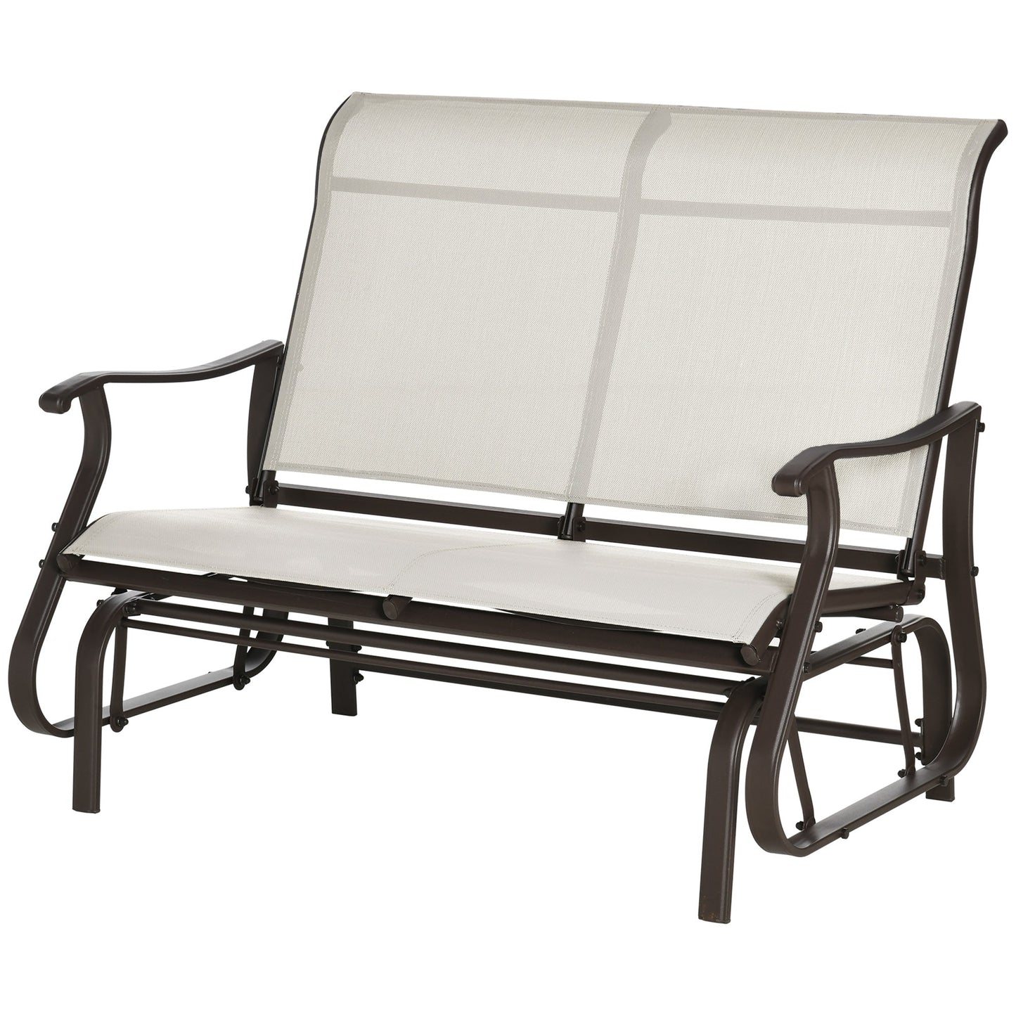 2-Person Outdoor Glider Chair, Patio Glider Rocking Chair with Mesh Seat and Backrest, Steel Frame for Outdoor, Backyard, Cream White