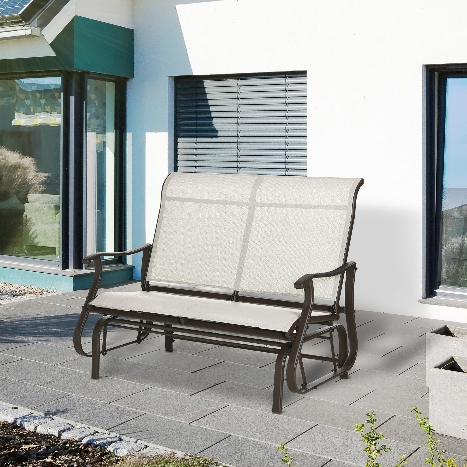 2-Person Outdoor Glider Chair, Patio Glider Rocking Chair with Mesh Seat and Backrest, Steel Frame for Outdoor, Backyard, Cream White
