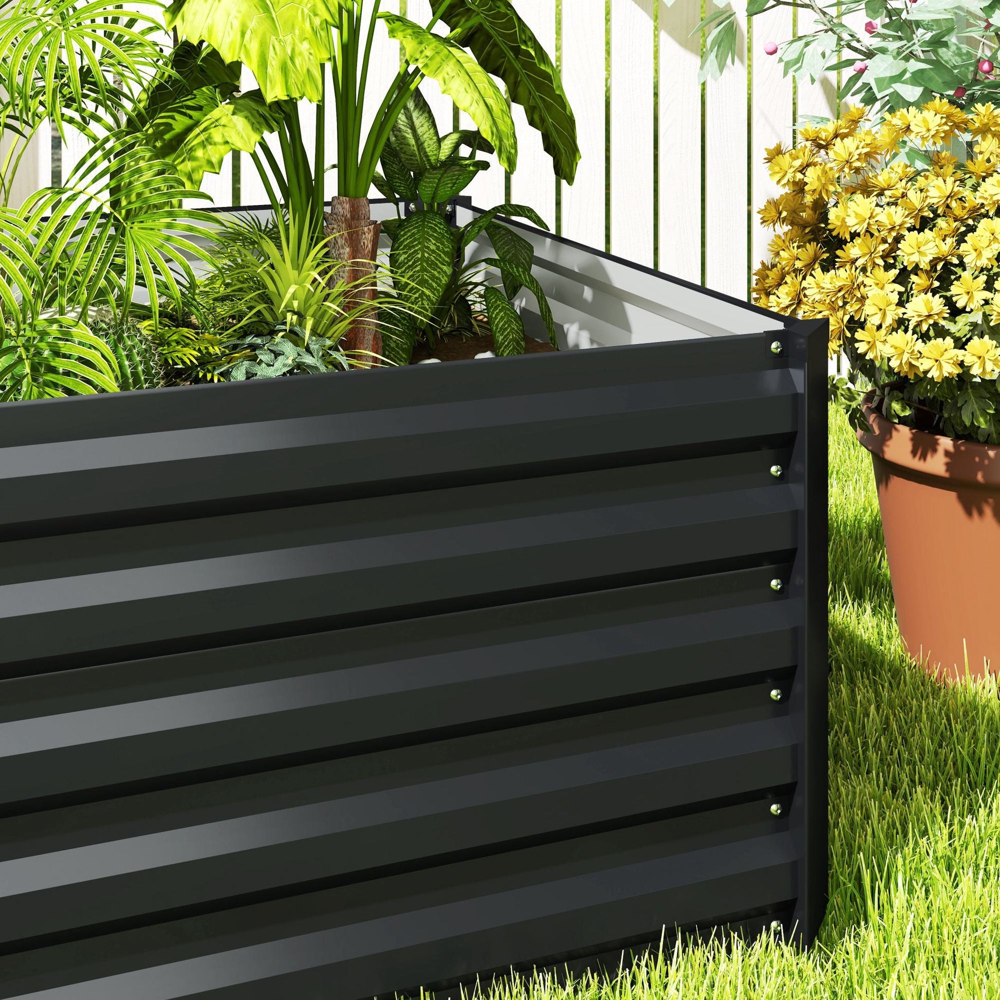 Galvanized Raised Garden Bed, 8 x 2.6 x 1.5ft Rectangular Planter Box, Reinforced Outdoor Raised Bed with Open Bottom for Vegetables, Flowers, Herbs, Dark Grey