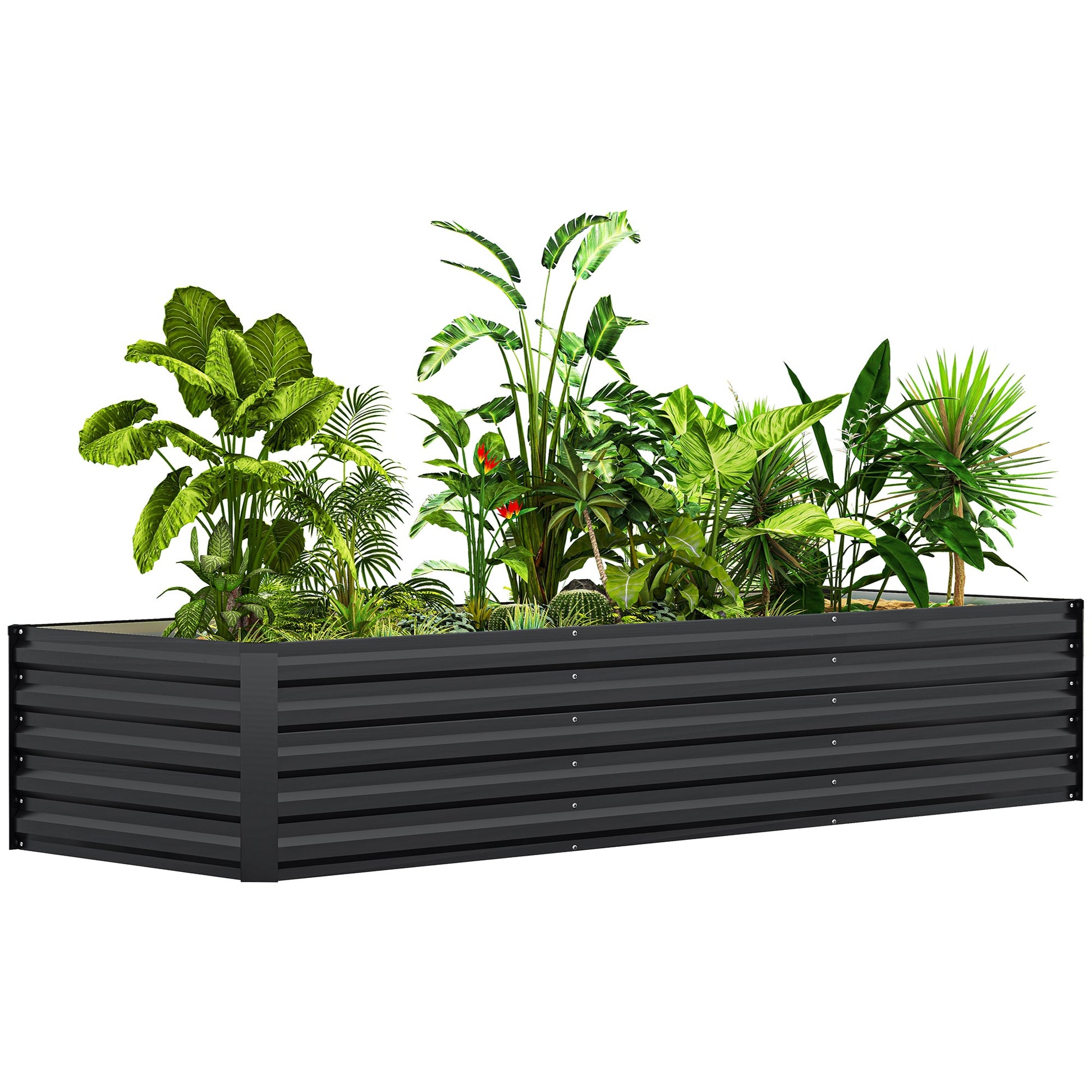 Galvanized Raised Garden Bed, 8 x 2.6 x 1.5ft Rectangular Planter Box, Reinforced Outdoor Raised Bed with Open Bottom for Vegetables, Flowers, Herbs, Dark Grey