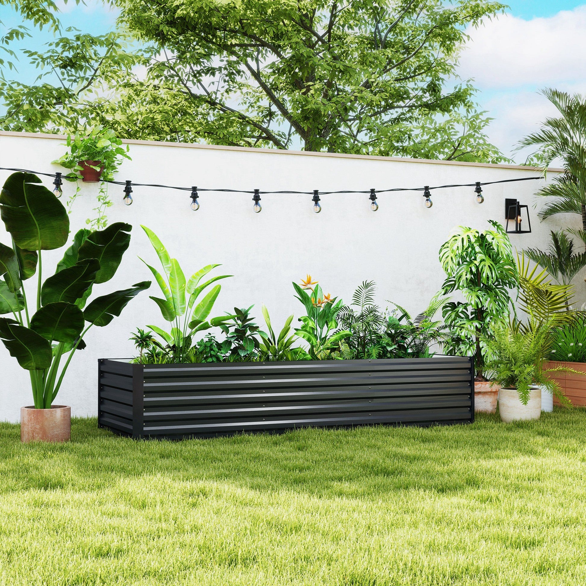 Galvanized Raised Garden Bed, 8 x 2.6 x 1.5ft Rectangular Planter Box, Reinforced Outdoor Raised Bed with Open Bottom for Vegetables, Flowers, Herbs, Dark Grey