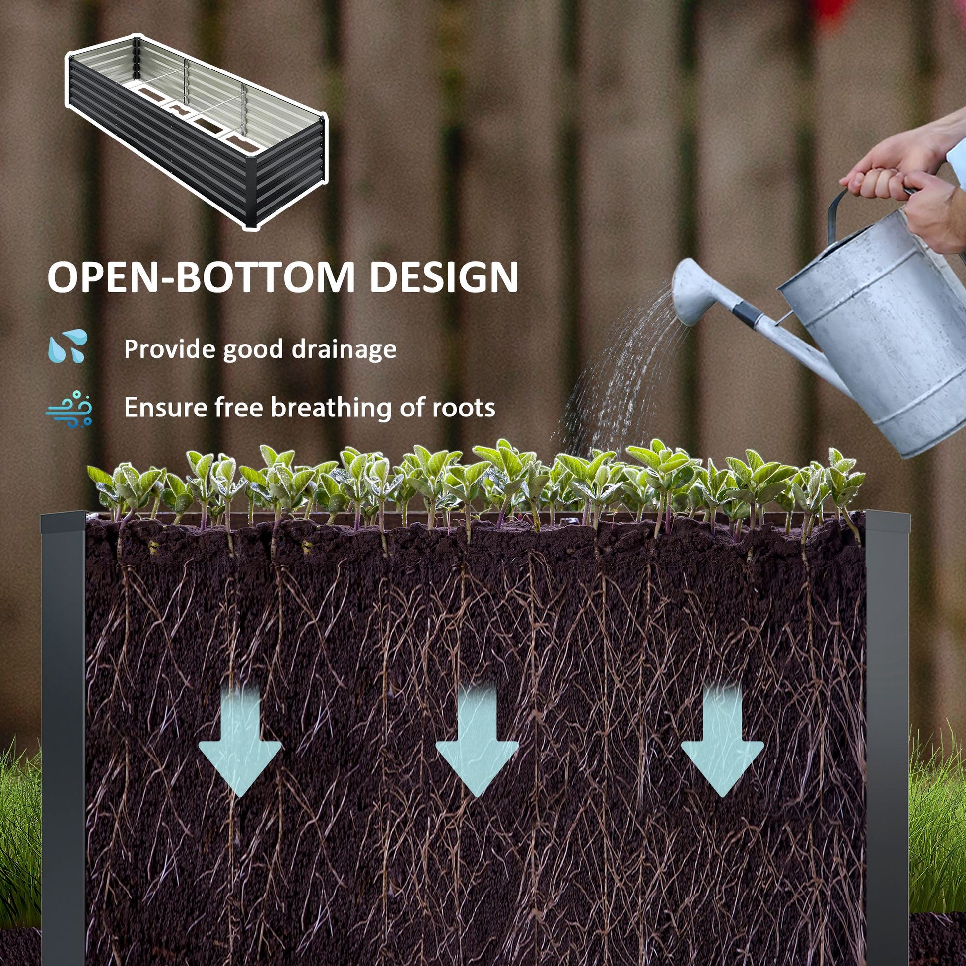 Galvanized Raised Garden Bed, 8 x 2.6 x 1.5ft Rectangular Planter Box, Reinforced Outdoor Raised Bed with Open Bottom for Vegetables, Flowers, Herbs, Dark Grey