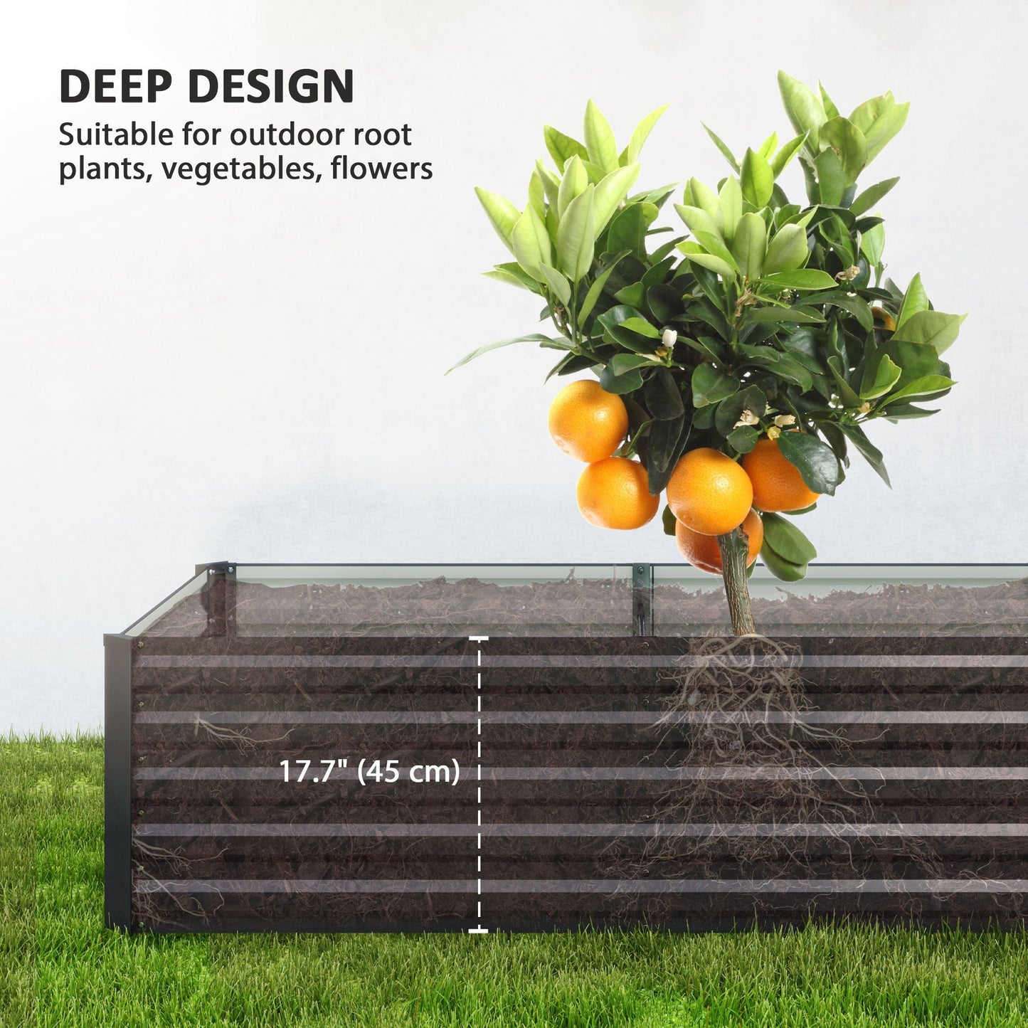 Galvanized Raised Garden Bed, 8 x 2.6 x 1.5ft Rectangular Planter Box, Reinforced Outdoor Raised Bed with Open Bottom for Vegetables, Flowers, Herbs, Dark Grey