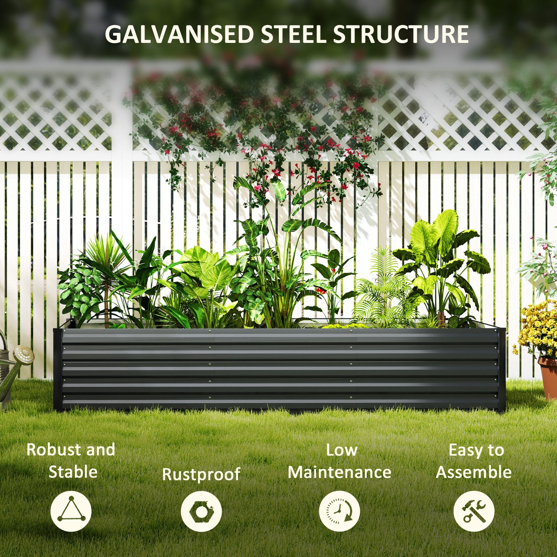 Galvanized Raised Garden Bed, 8 x 2.6 x 1.5ft Rectangular Planter Box, Reinforced Outdoor Raised Bed with Open Bottom for Vegetables, Flowers, Herbs, Dark Grey