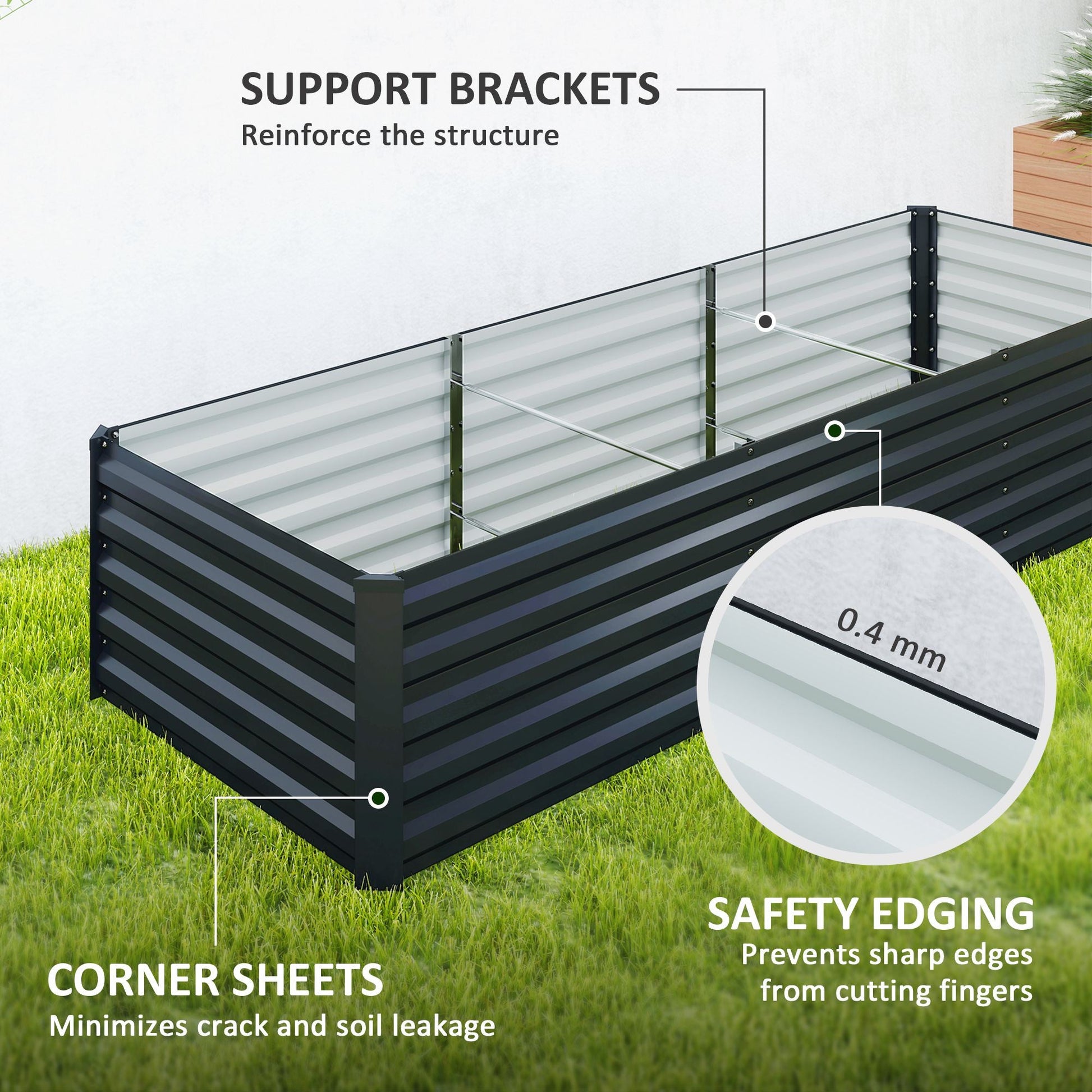 Galvanized Raised Garden Bed, 8 x 2.6 x 1.5ft Rectangular Planter Box, Reinforced Outdoor Raised Bed with Open Bottom for Vegetables, Flowers, Herbs, Dark Grey