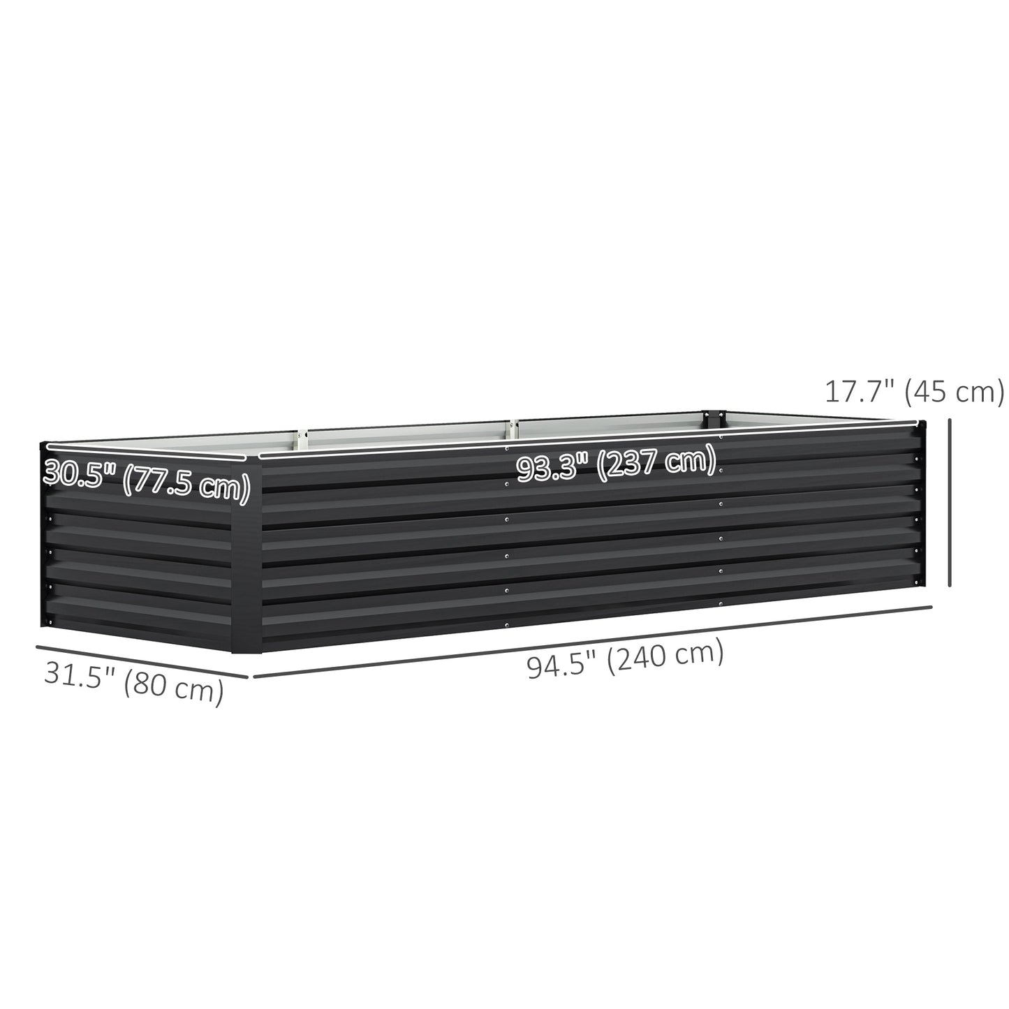 Galvanized Raised Garden Bed, 8 x 2.6 x 1.5ft Rectangular Planter Box, Reinforced Outdoor Raised Bed with Open Bottom for Vegetables, Flowers, Herbs, Dark Grey