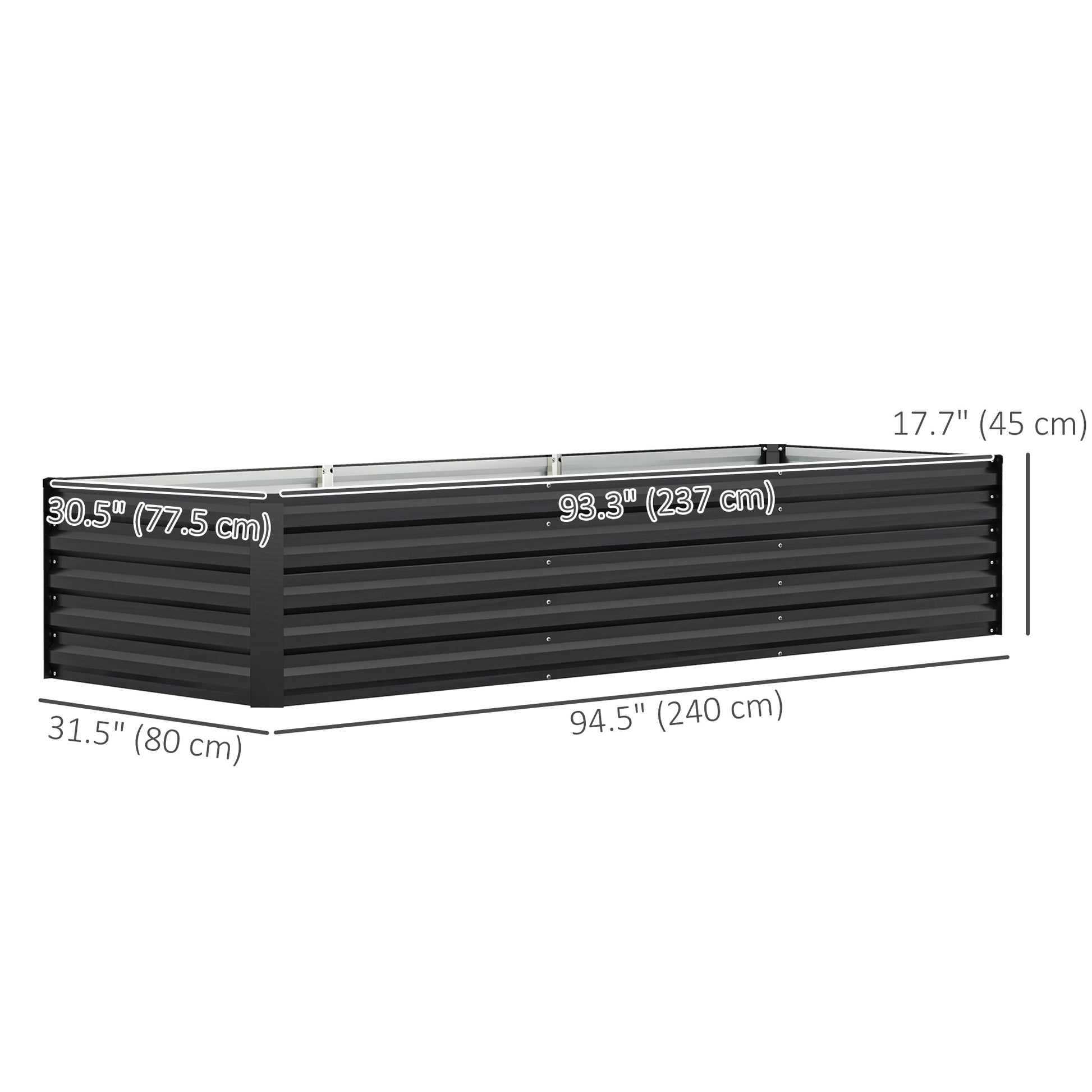 Galvanized Raised Garden Bed, 8 x 2.6 x 1.5ft Rectangular Planter Box, Reinforced Outdoor Raised Bed with Open Bottom for Vegetables, Flowers, Herbs, Dark Grey