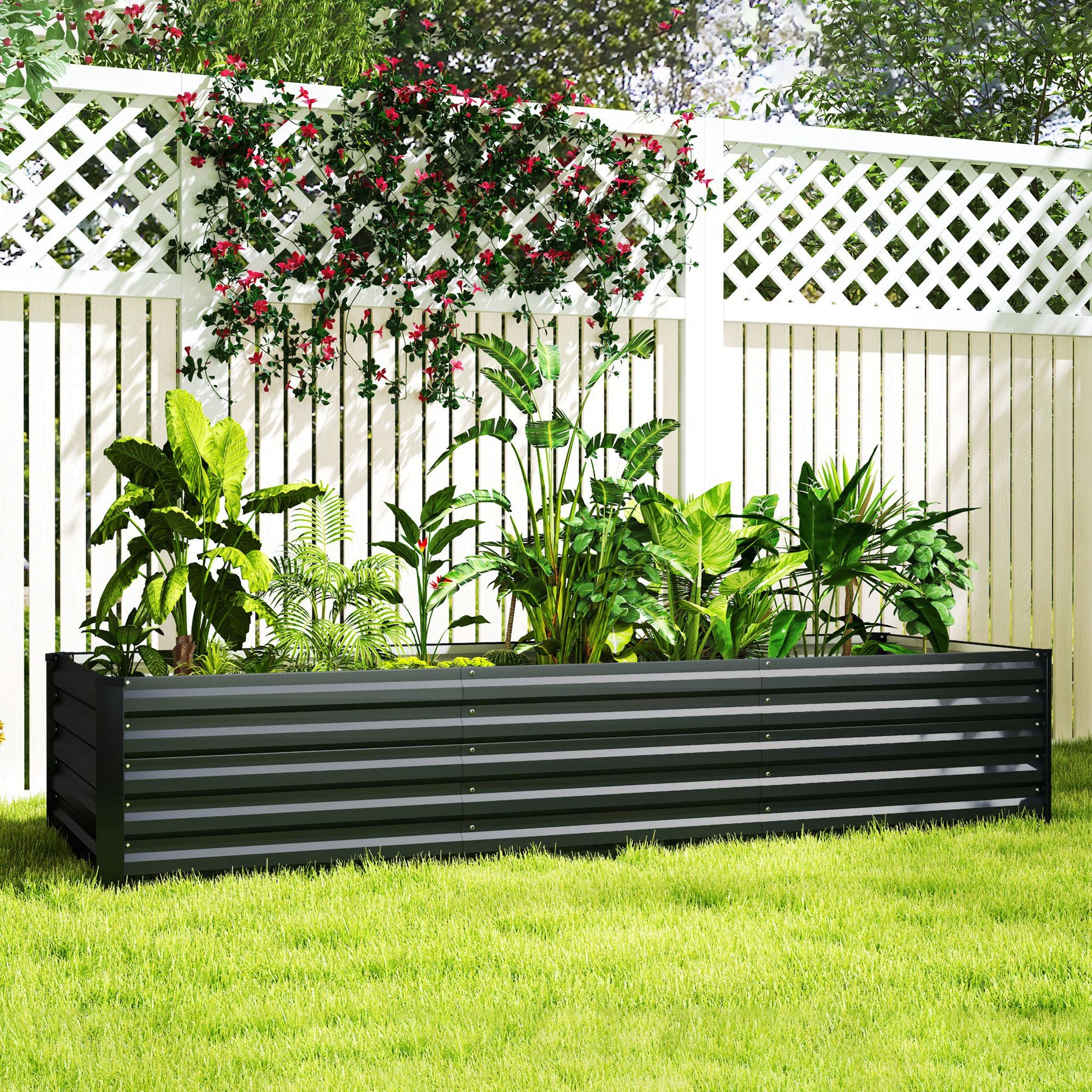 Galvanized Raised Garden Bed, 8 x 2.6 x 1.5ft Rectangular Planter Box, Reinforced Outdoor Raised Bed with Open Bottom for Vegetables, Flowers, Herbs, Dark Grey