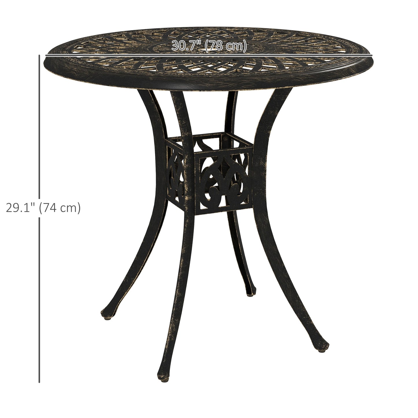 30-inch Round Patio Dining Table with Umbrella Hole Cast Aluminium Outdoor Bistro Table Only, Brown