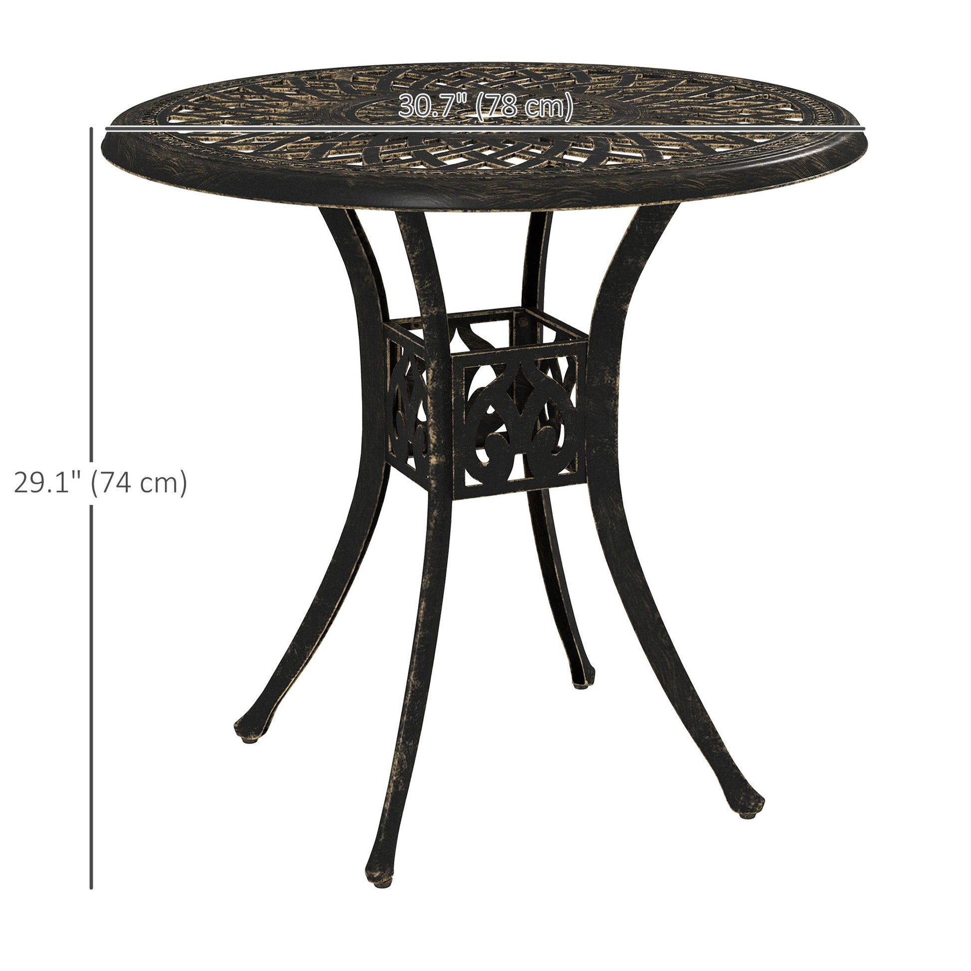 30-inch Round Patio Dining Table with Umbrella Hole Cast Aluminium Outdoor Bistro Table Only, Brown