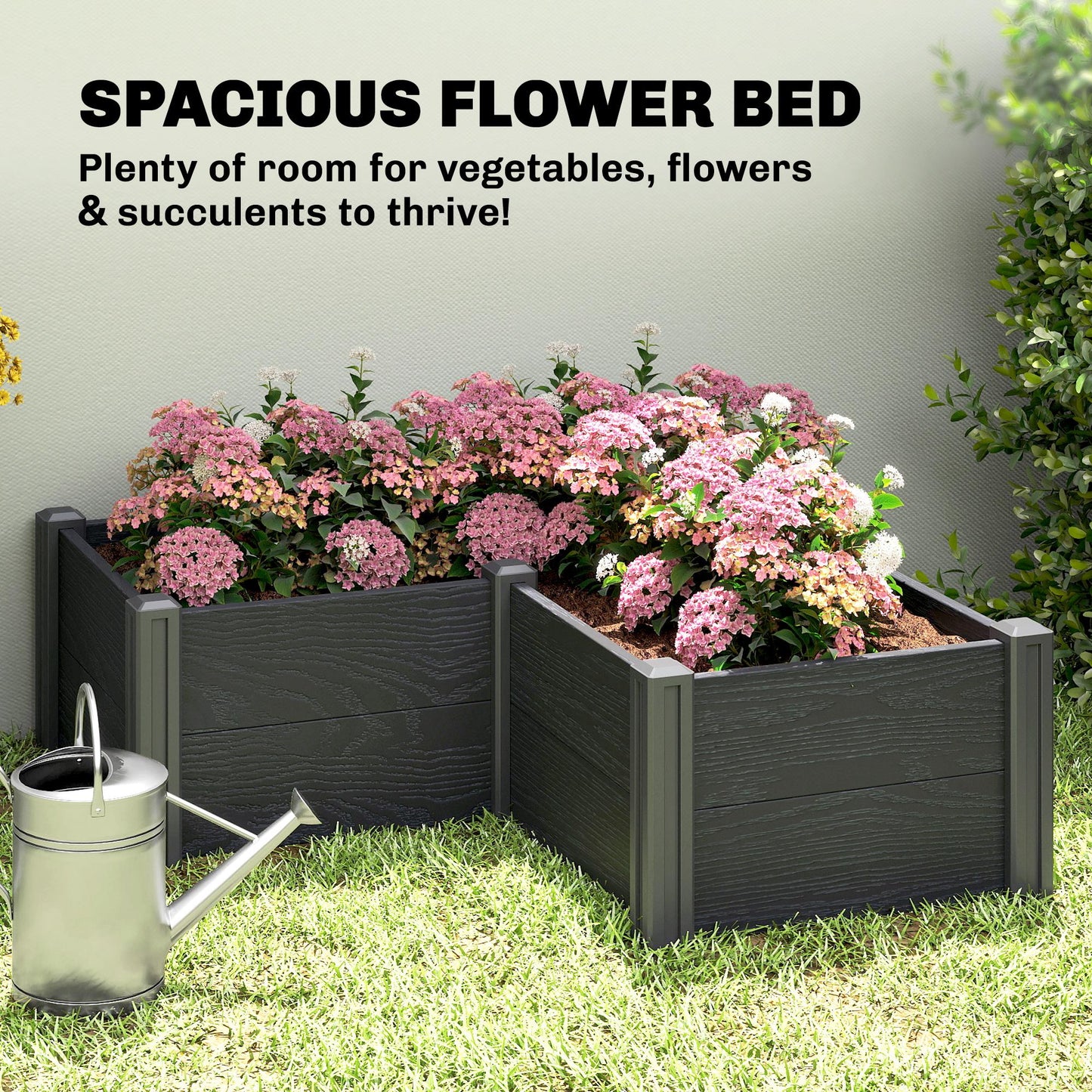 Vinyl Raised Garden Bed Kit, 3 x 3 x 1ft Elevated Garden Box with Open Bottom, Screwless Outdoor Planter Box for Flowers Herbs Vegetables, DIY Assembly, Grey Wood Effect