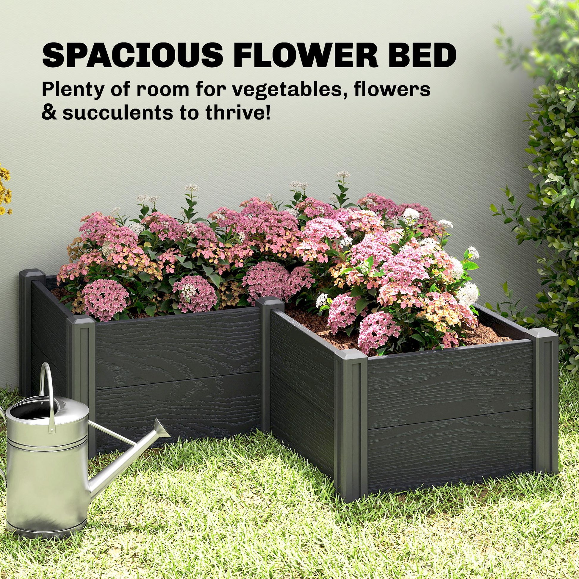 Vinyl Raised Garden Bed Kit, 3 x 3 x 1ft Elevated Garden Box with Open Bottom, Screwless Outdoor Planter Box for Flowers Herbs Vegetables, DIY Assembly, Grey Wood Effect